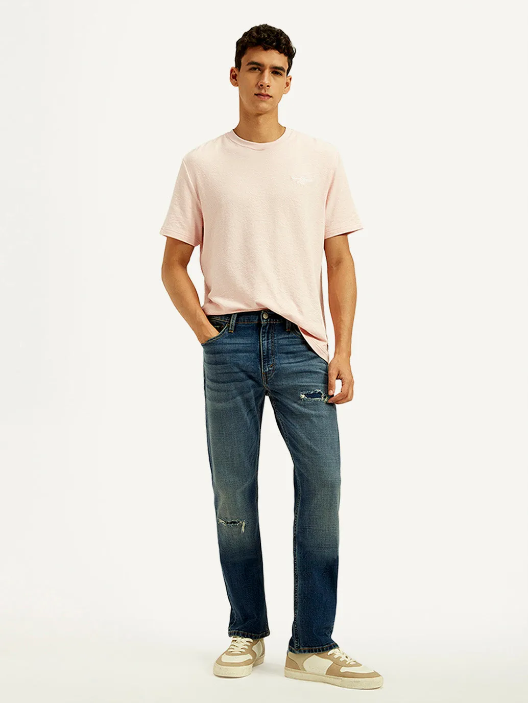 Clean Aesthetic Men's Tinted 513 Med Indigo Slim Straight Fit Mid Rise Jeans