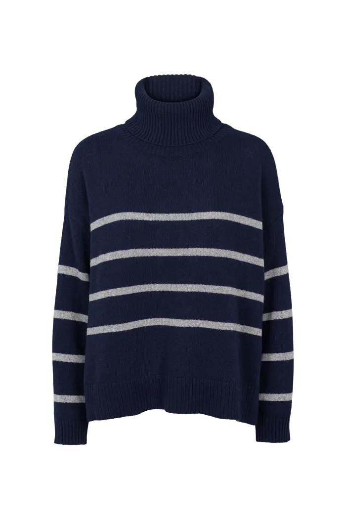 City Warmth Lise Striped T-Neck - sky captain / light grey mel.