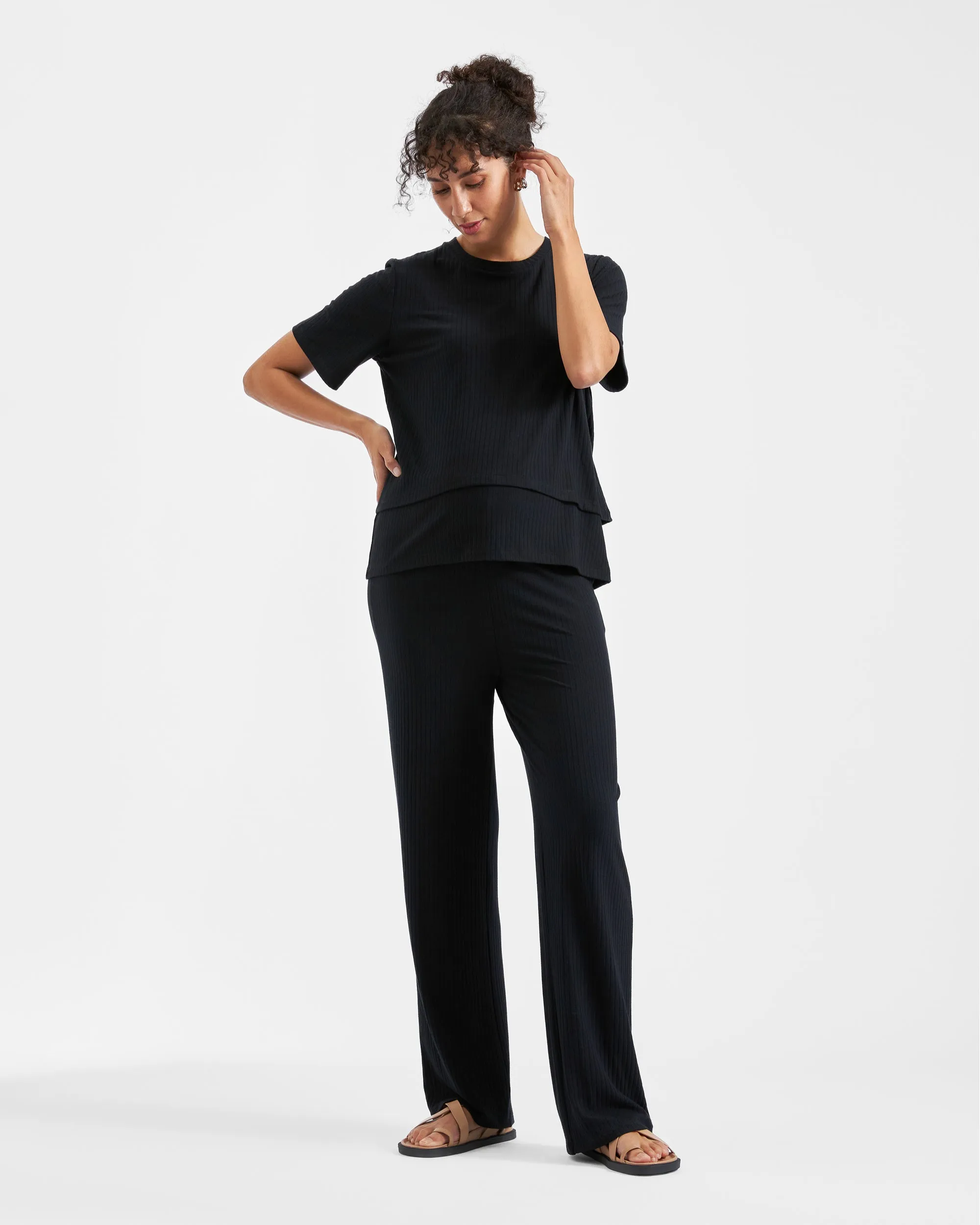 Skin-friendly Mike Rib Nursing Top  Black