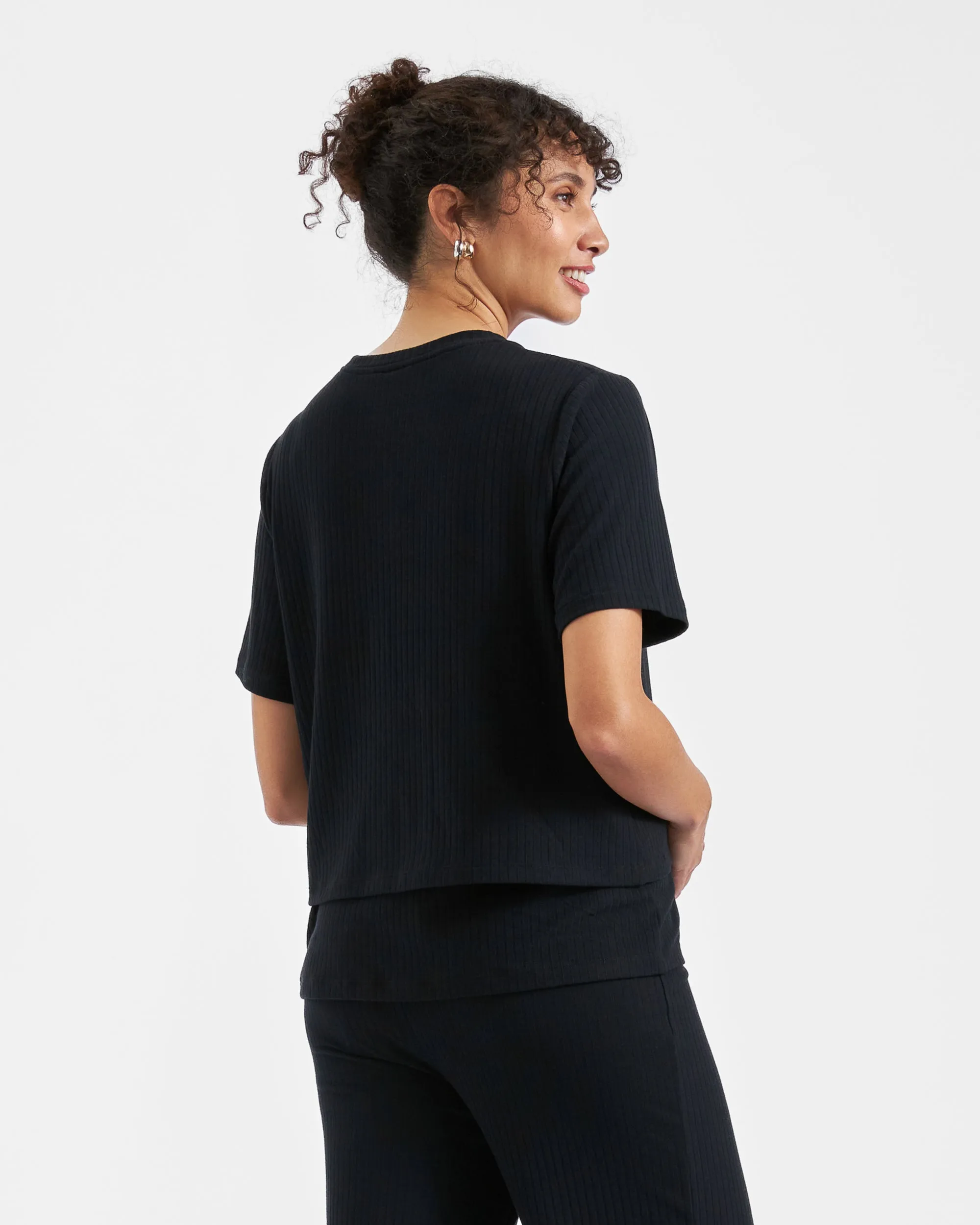 nighttime nursing Padded Shoulder Mike Rib Nursing Top  Black