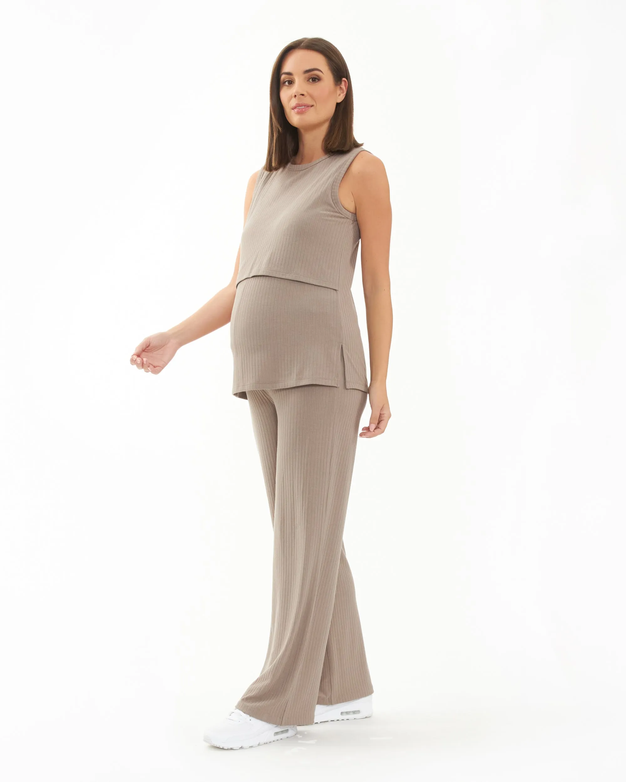 Oversized Fit Peter Rib Nursing Tank Taupe