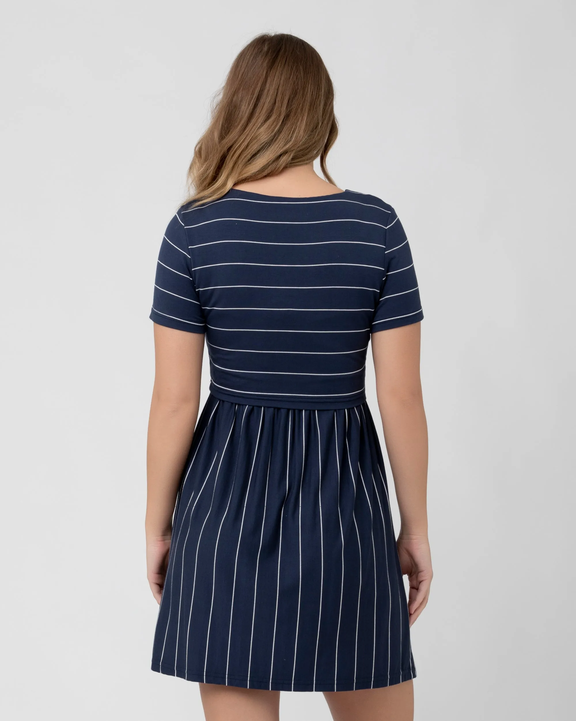 c-section friendly Crop Top Nursing Dress Indigo / White