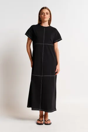 stretchy pants Miro Contrast Panel Midi Tee Dress - Black / White