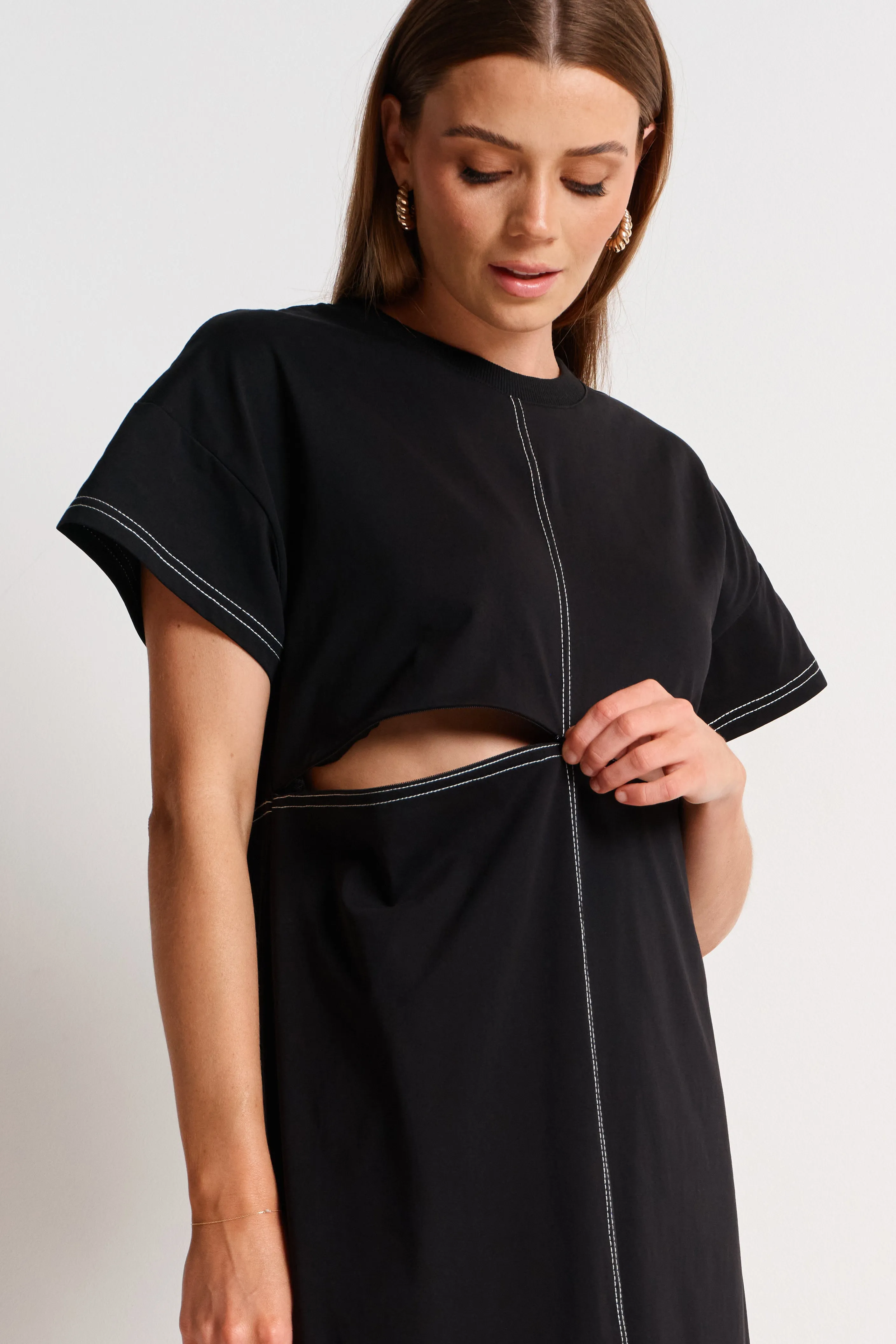 Miro Contrast Panel Midi Tee Dress - Black / White Gentle On Skin