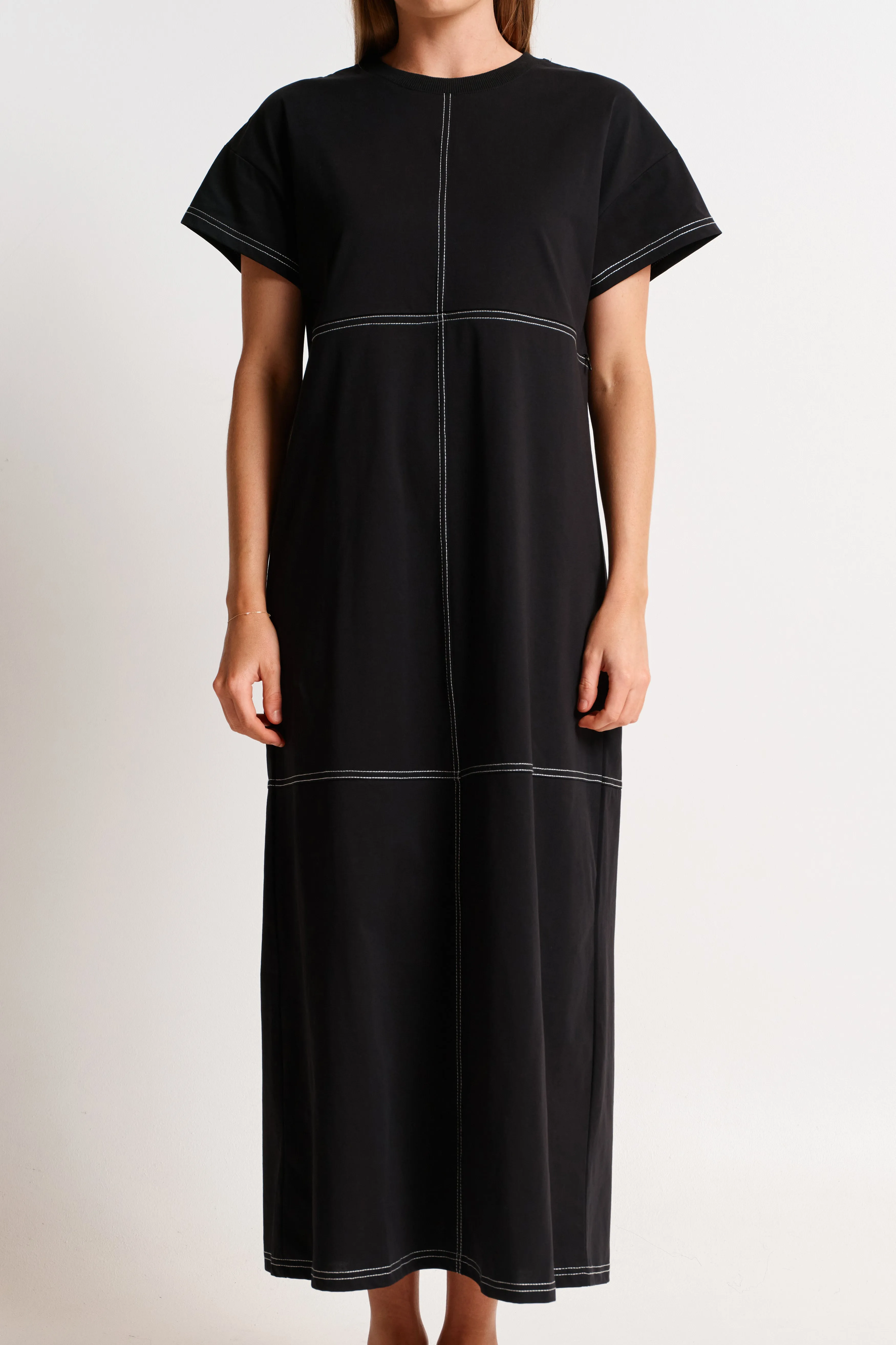 spring maternity Anti-bacterial Miro Contrast Panel Midi Tee Dress - Black / White