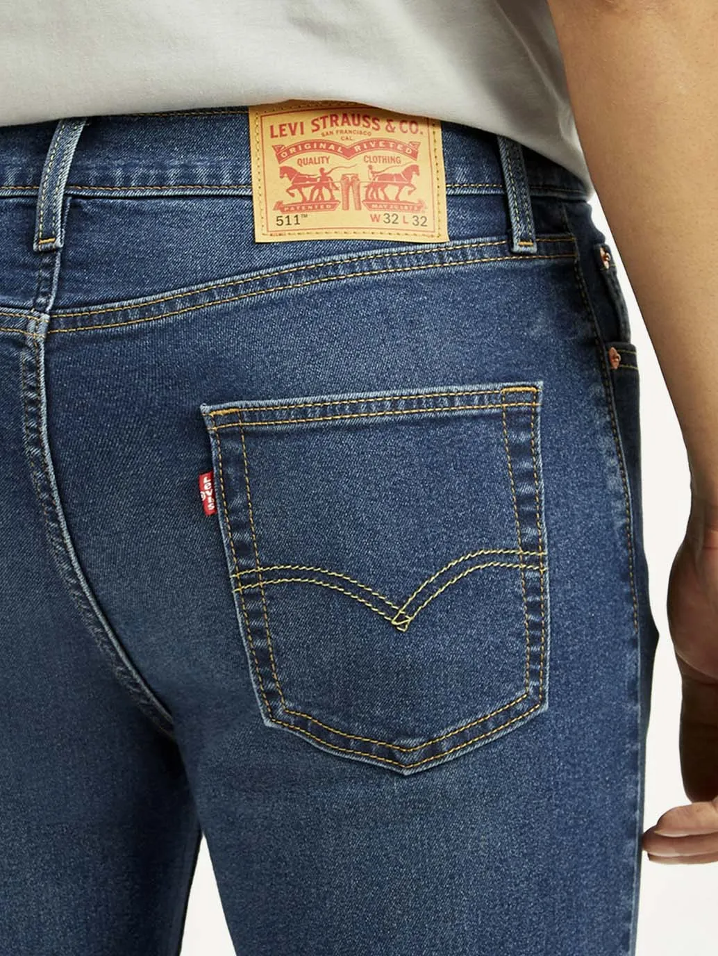 Men's 505 Dark Indigo Straight Fit Mid Rise Jeans Durable Weave Light Wear