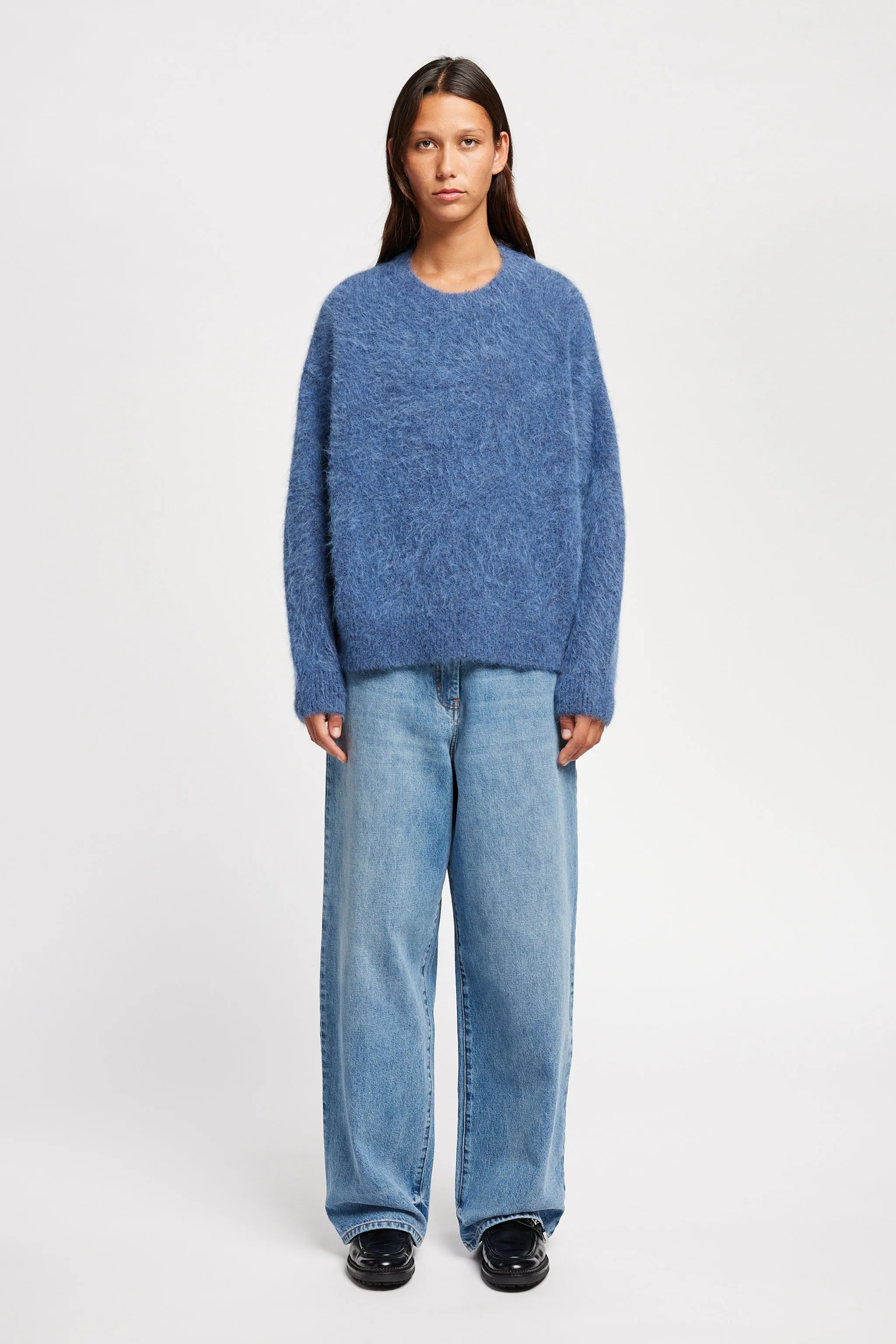 Laurel Crew Neck Knit Indigo Crisp Look Organic Cotton Blend