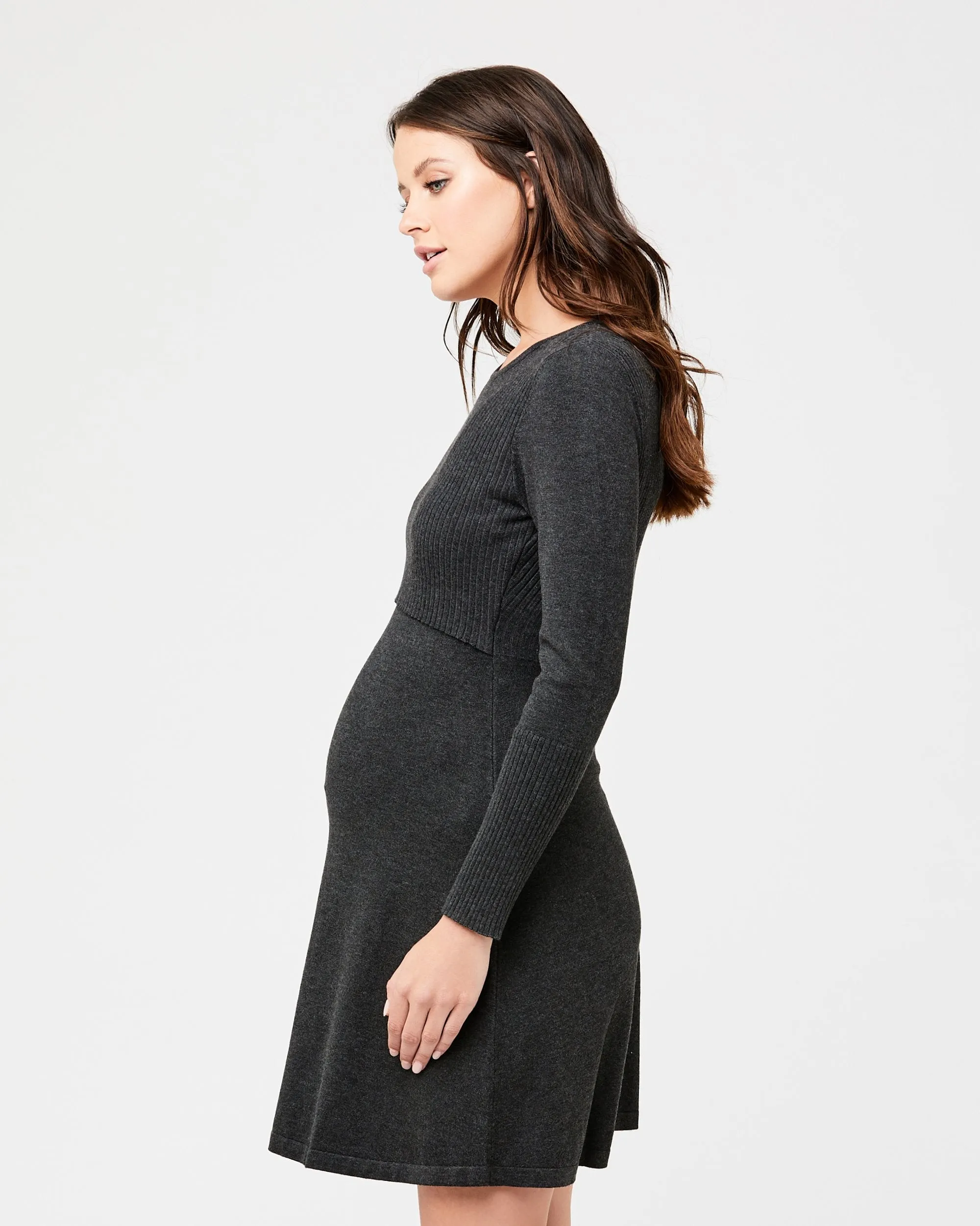 Molly Knit Nursing Dress Charcoal Marle V neck maternity swimwear
