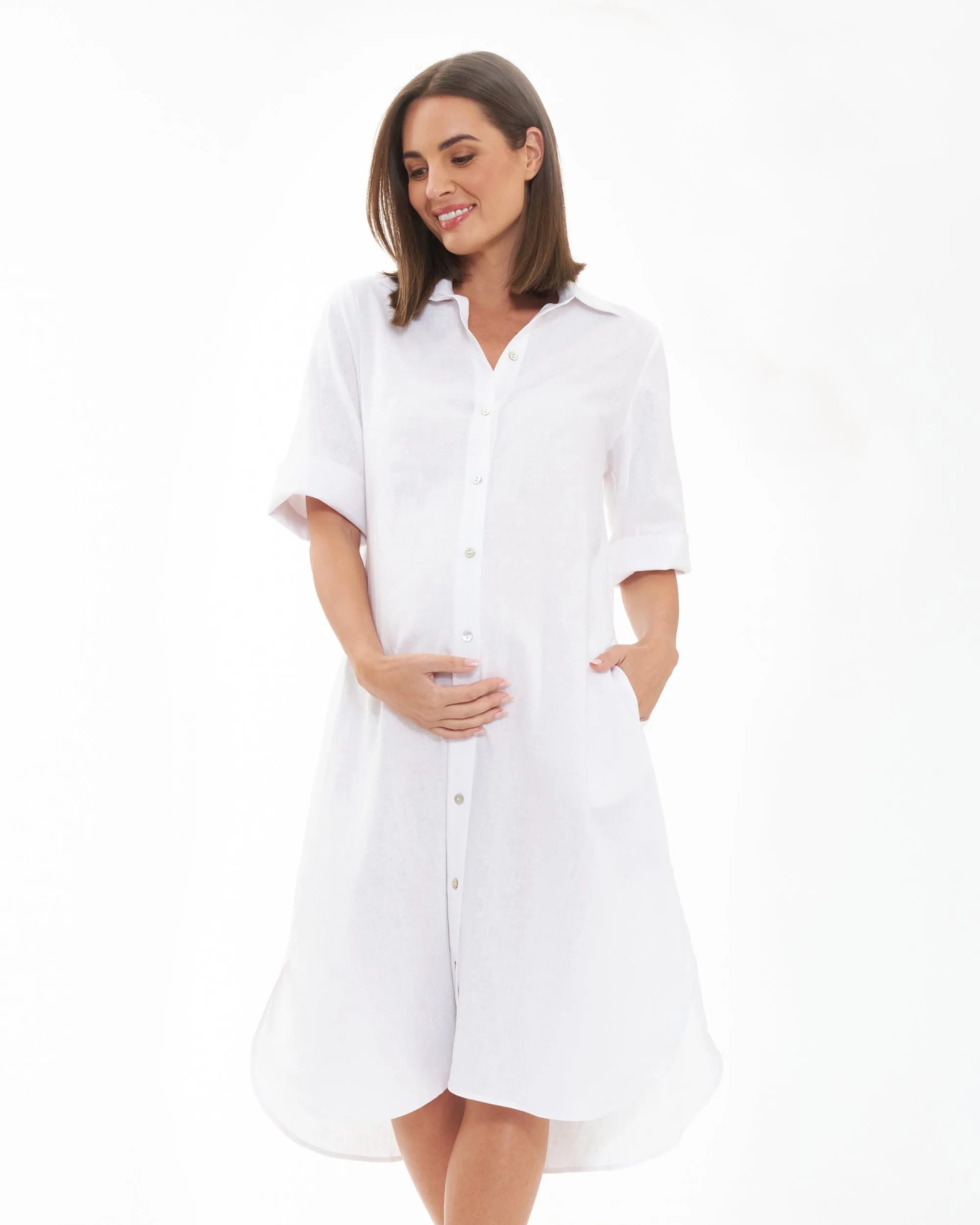 Molly Linen Shirt Dress  White Maxi Dress