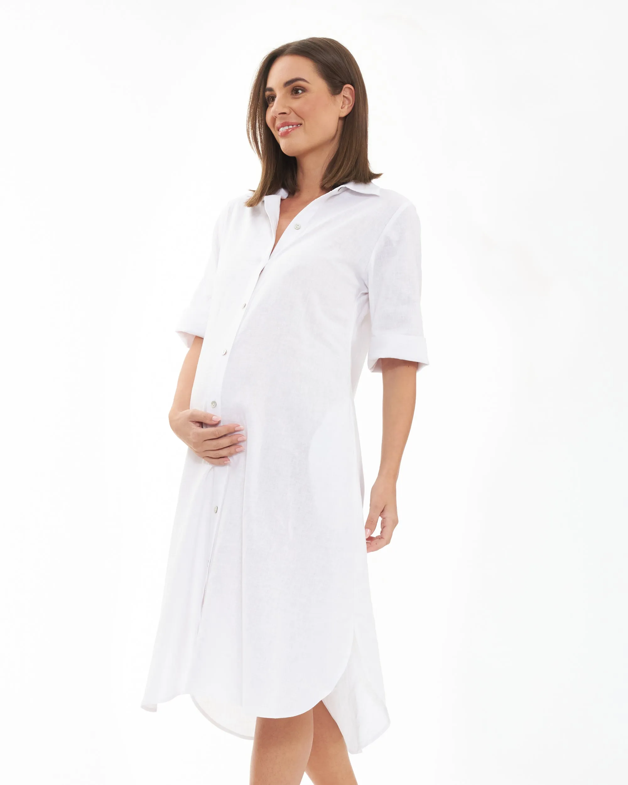 easy change Molly Linen Shirt Dress  White