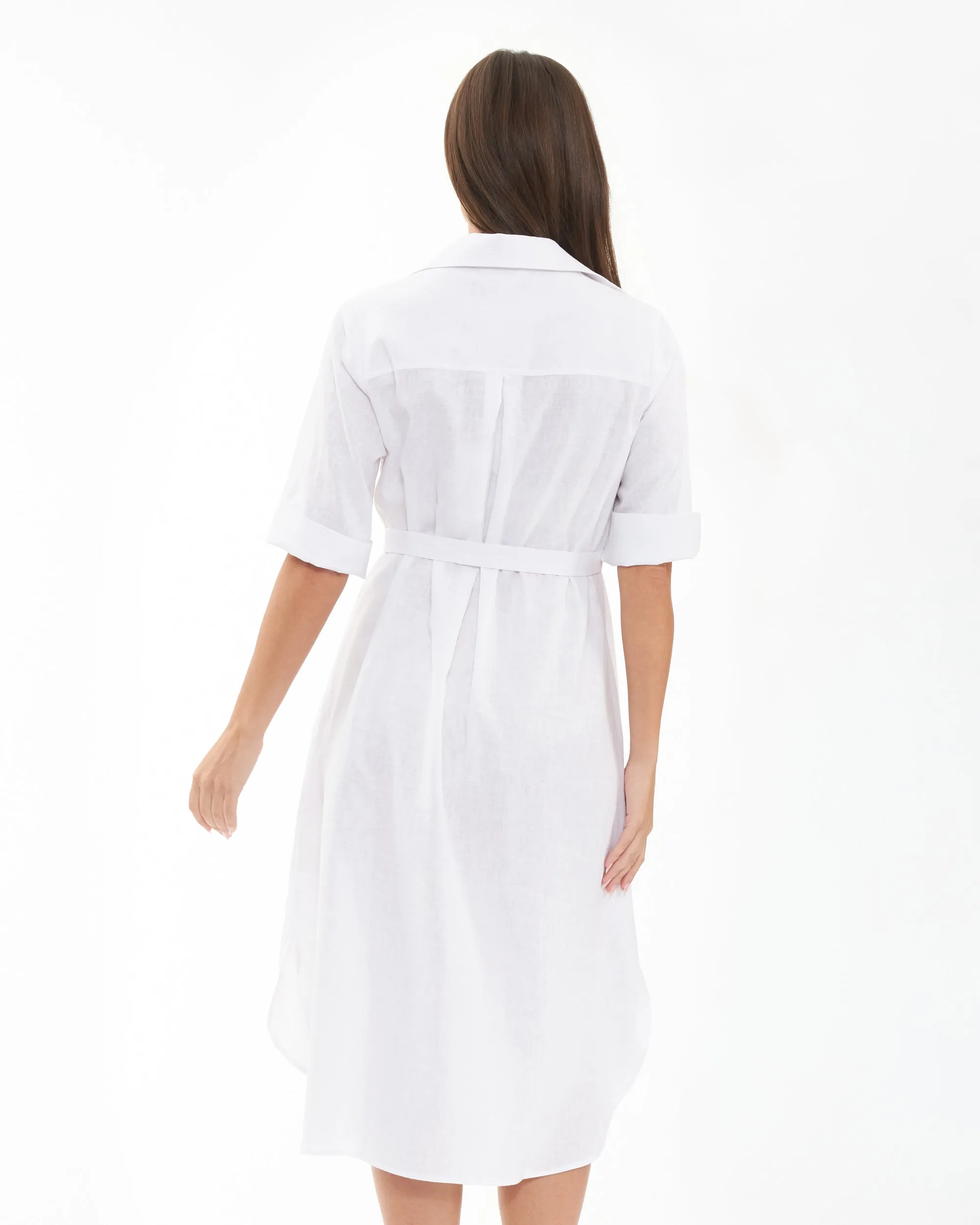 gentle touch spring maternity Molly Linen Shirt Dress  White