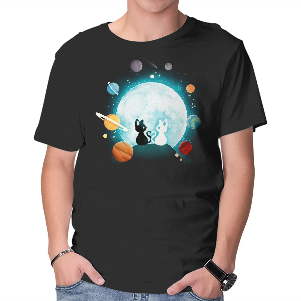 Street Trendy Soft Stretch Fit Moon Cat Planets