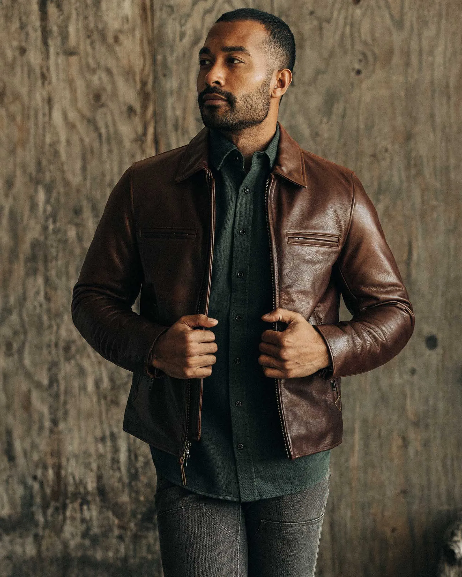 Recycled Polyester The Moto Jacket in Espresso Steerhide