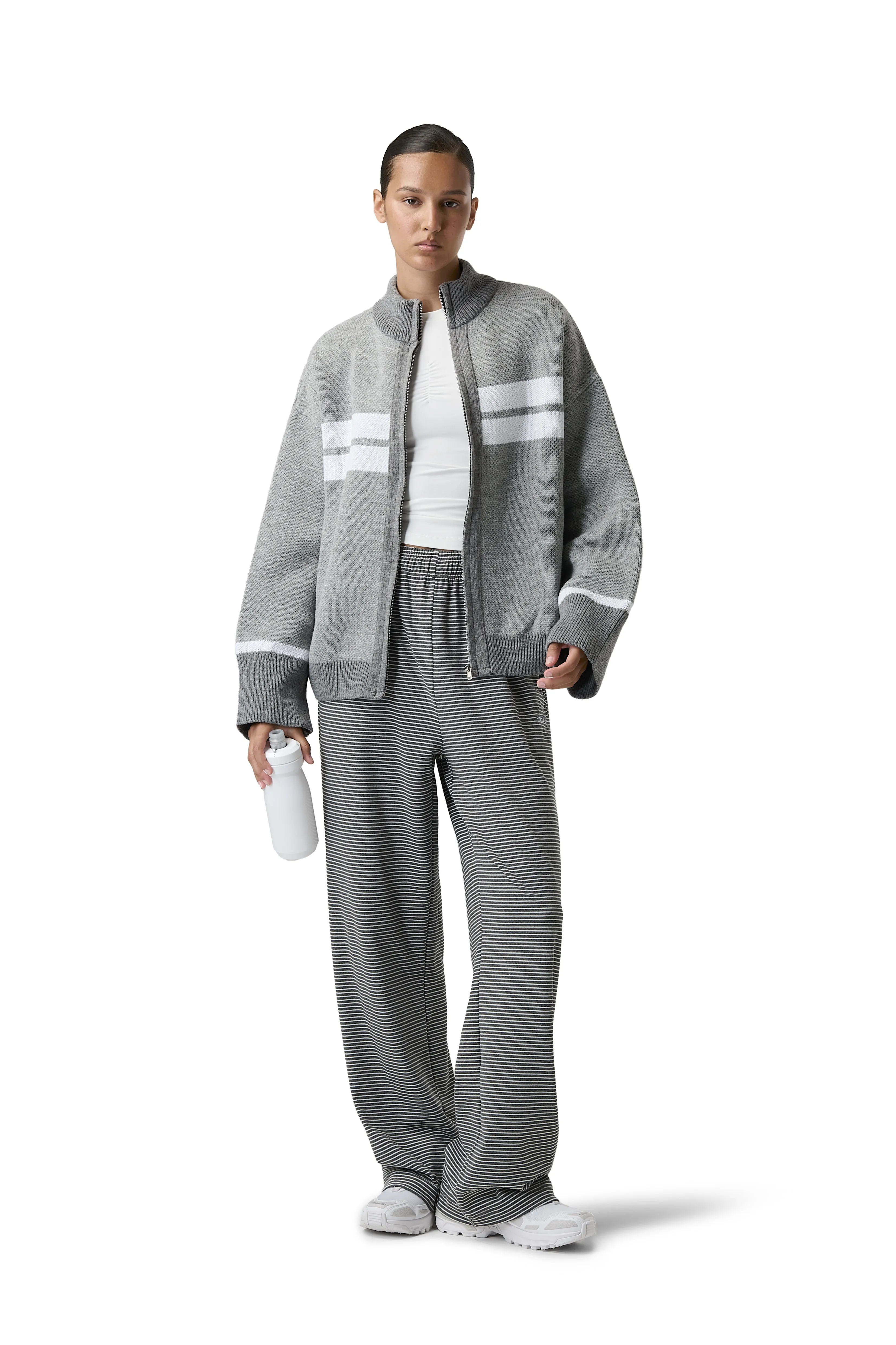 Compression Fit Muffle Knit Zip Up Cardigan