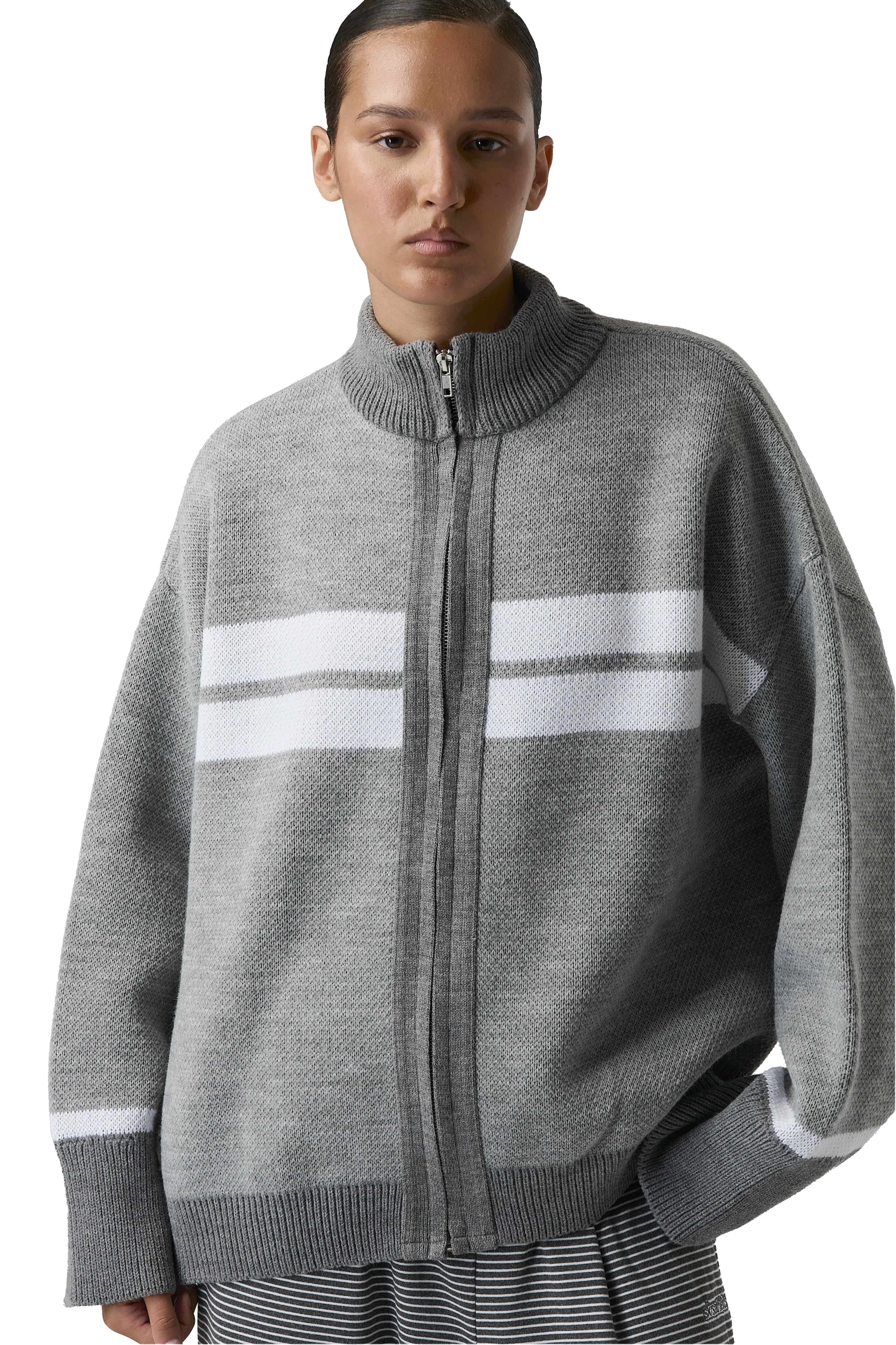 Urban Layer Muffle Knit Zip Up Cardigan