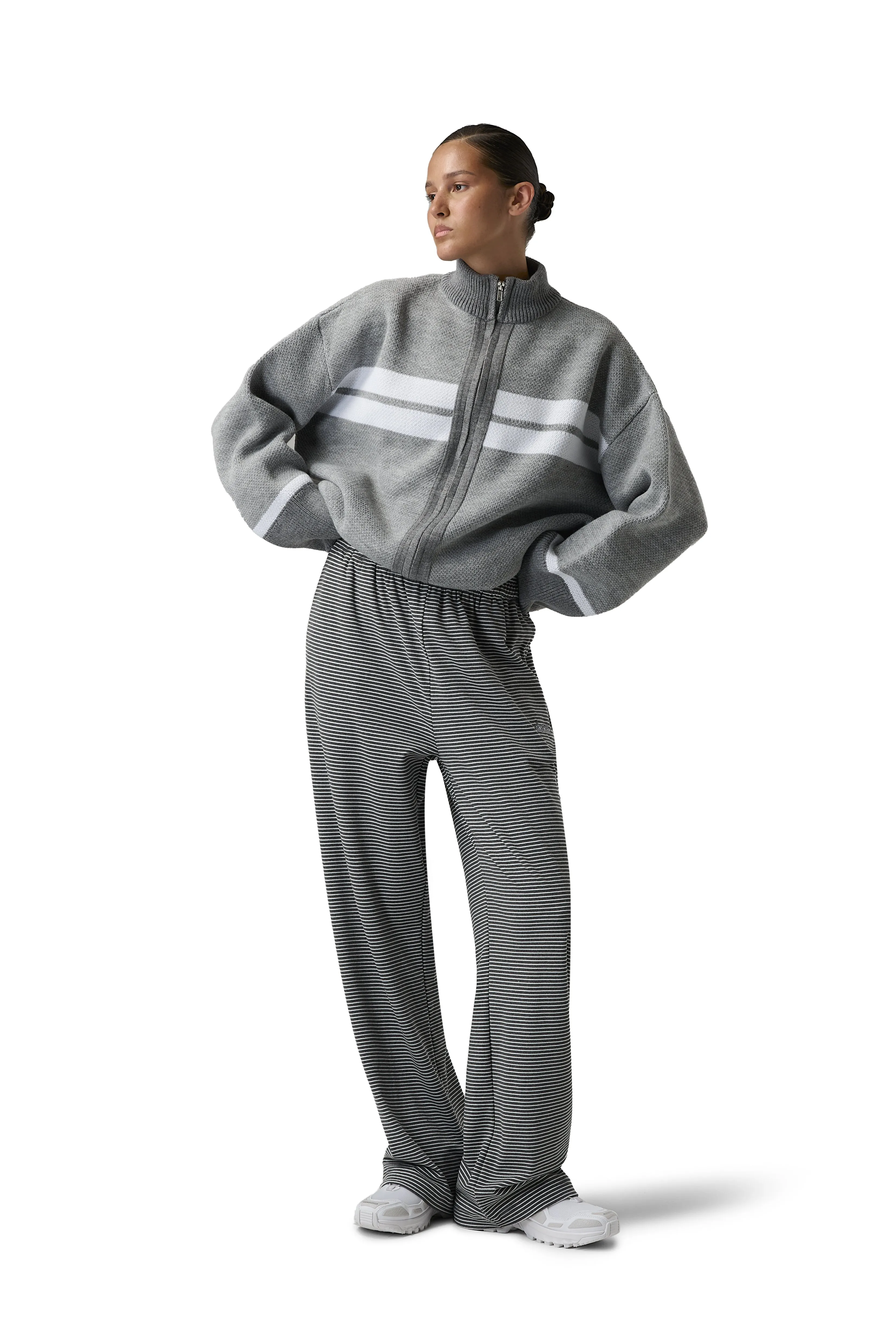 Breathable Mesh Paneling Muffle Knit Zip Up Cardigan