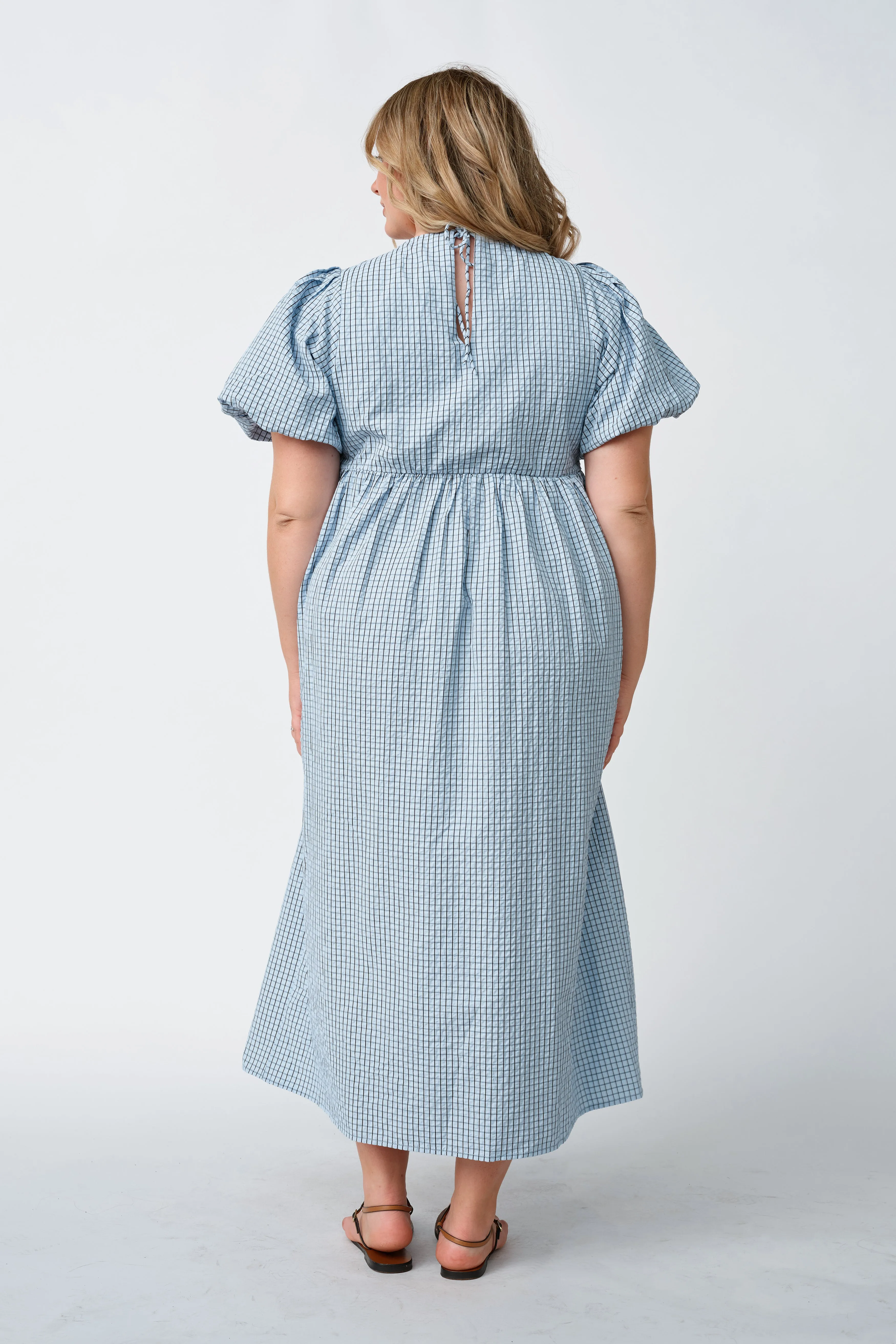 V neck Relaxed Fit Nara Babydoll Midi Dress - Blue / Black