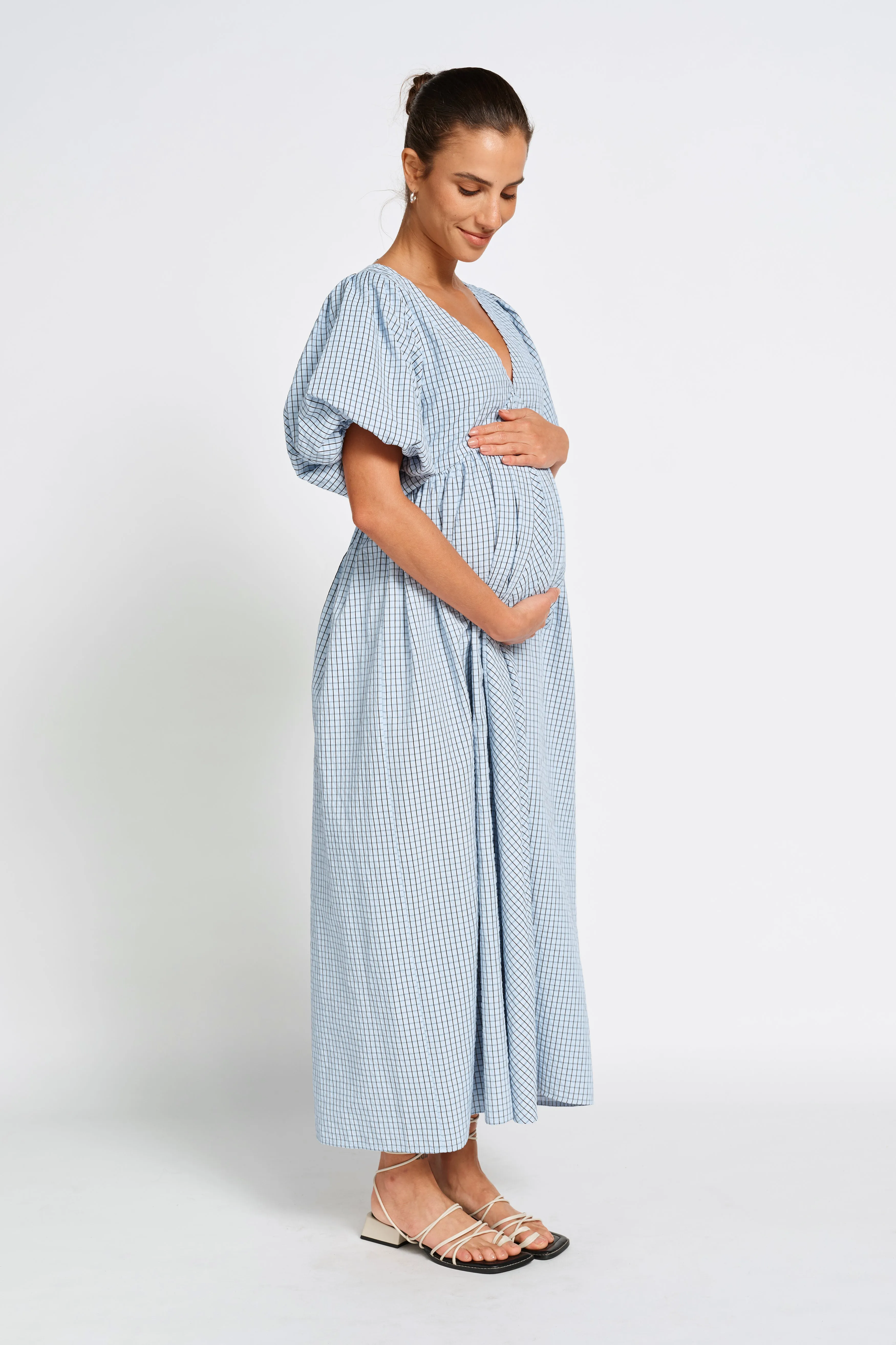 Nara Babydoll Midi Dress - Blue / Black Kangaroo Pocket Multipurpose Use