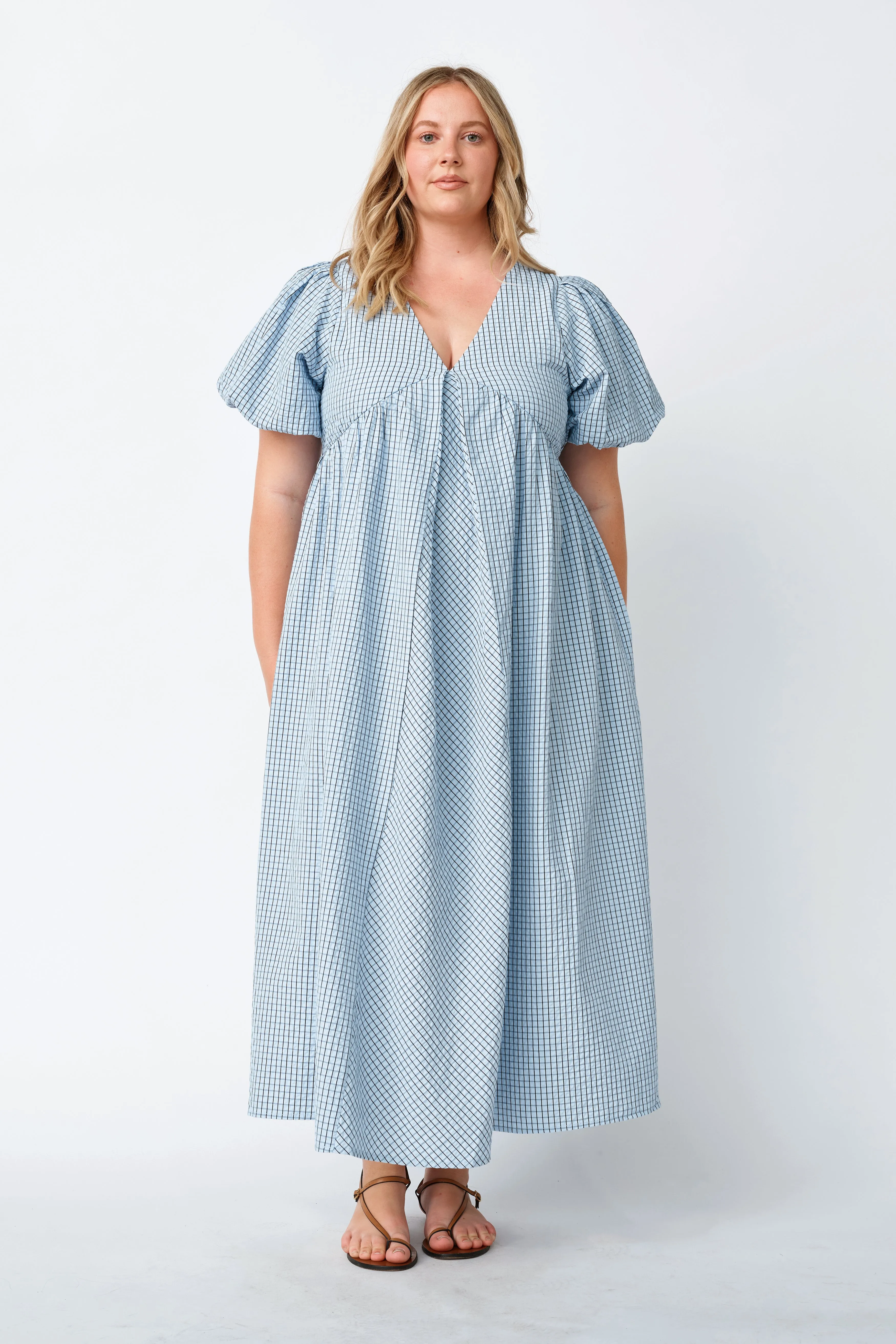 Nara Babydoll Midi Dress - Blue / Black Odor control Double Layer