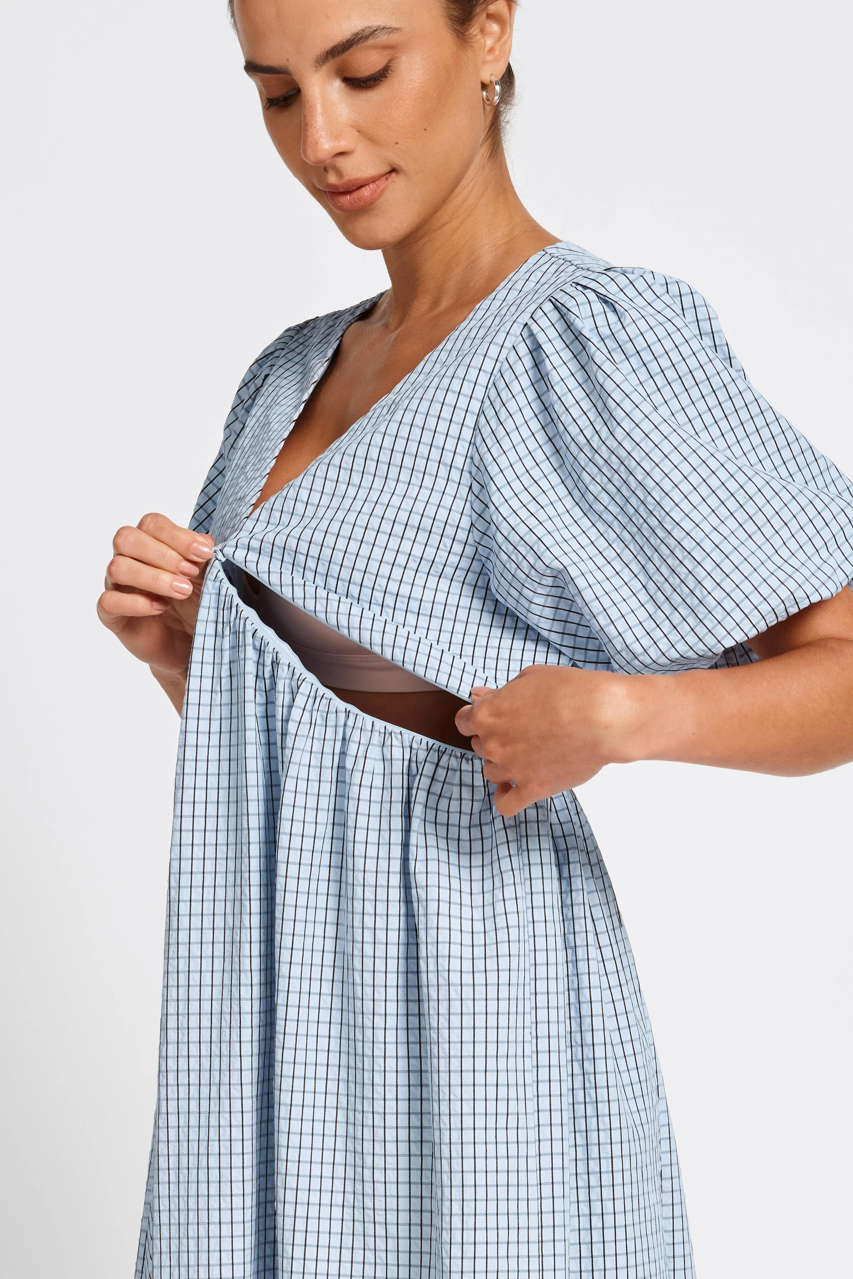 Nara Babydoll Midi Dress - Blue / Black Recovery Wear