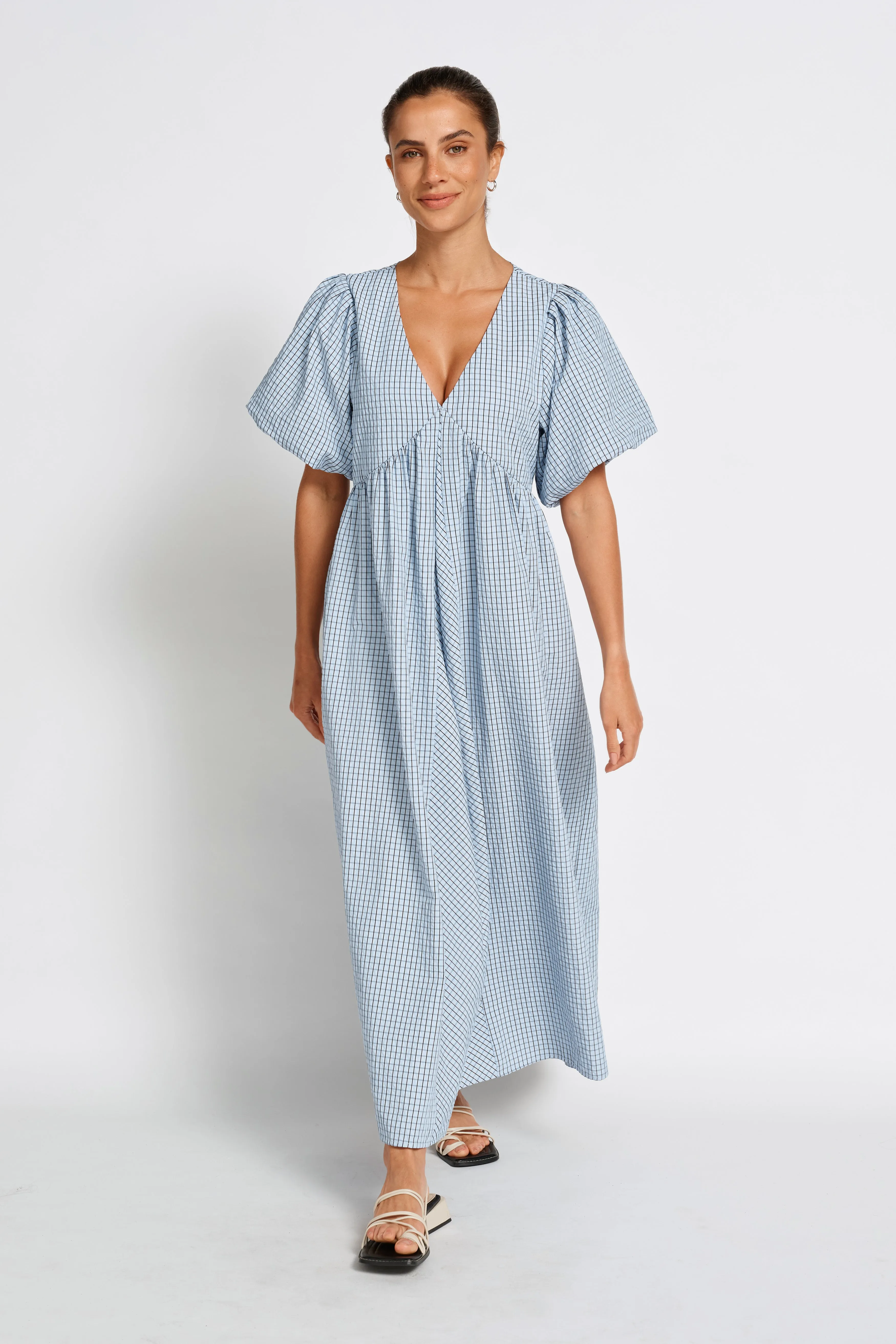 baby registry Cooling Panel Nara Babydoll Midi Dress - Blue / Black