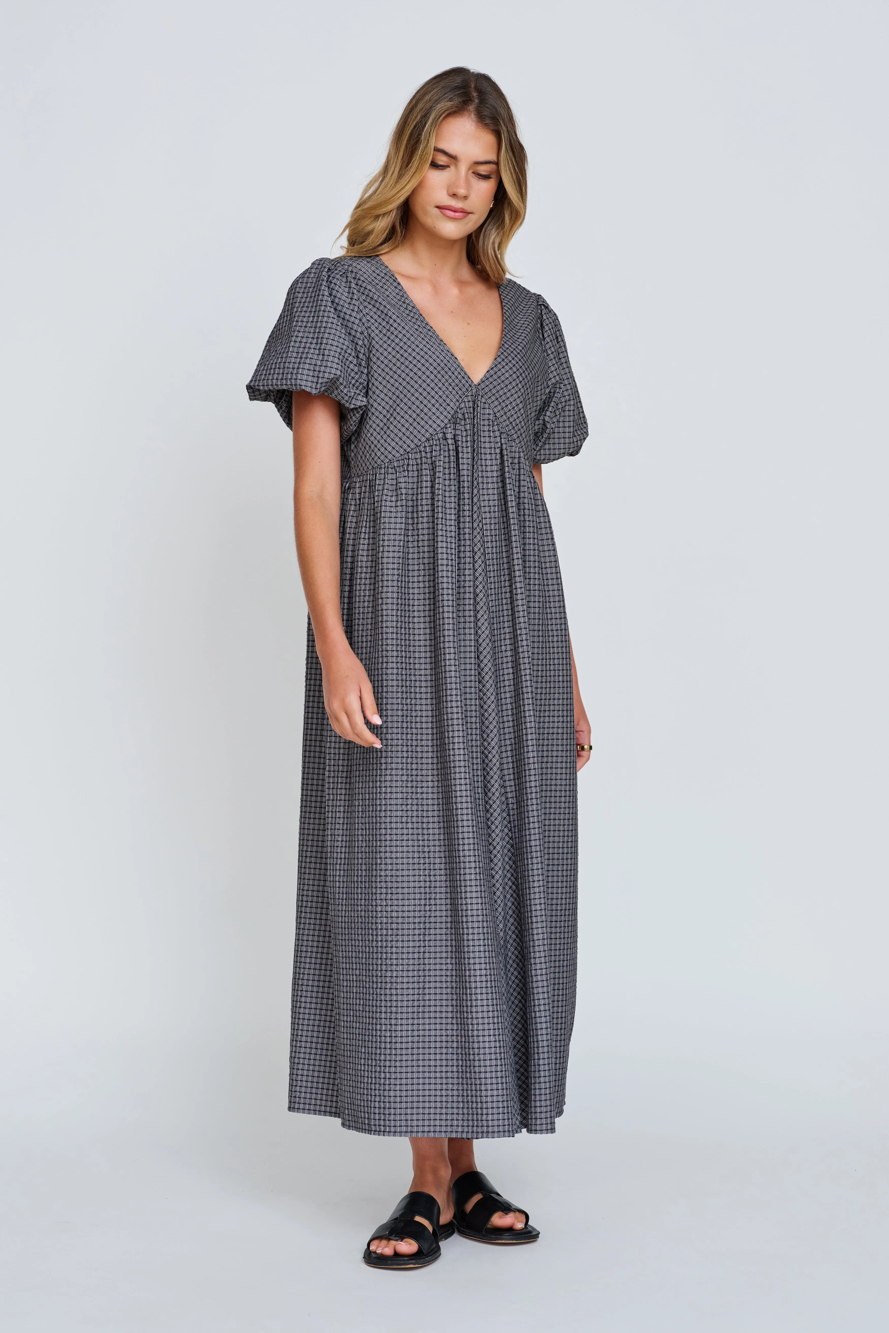 Nara Babydoll Midi Dress - Charcoal / Black easy nursing hospital essentials