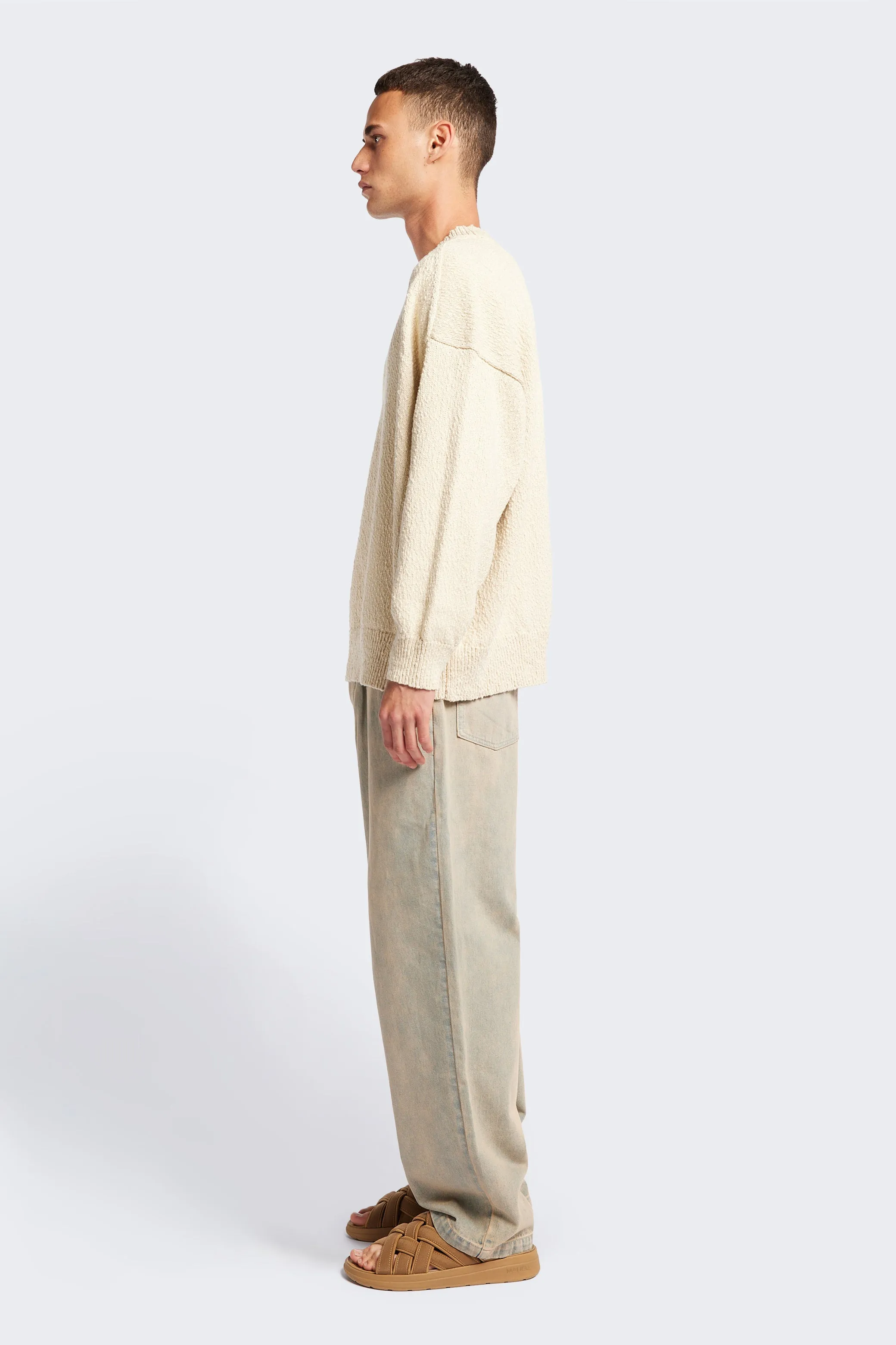 Layered HeatTrap Stitching Anti Pilling Technology Hill Slub Sweater Ecru