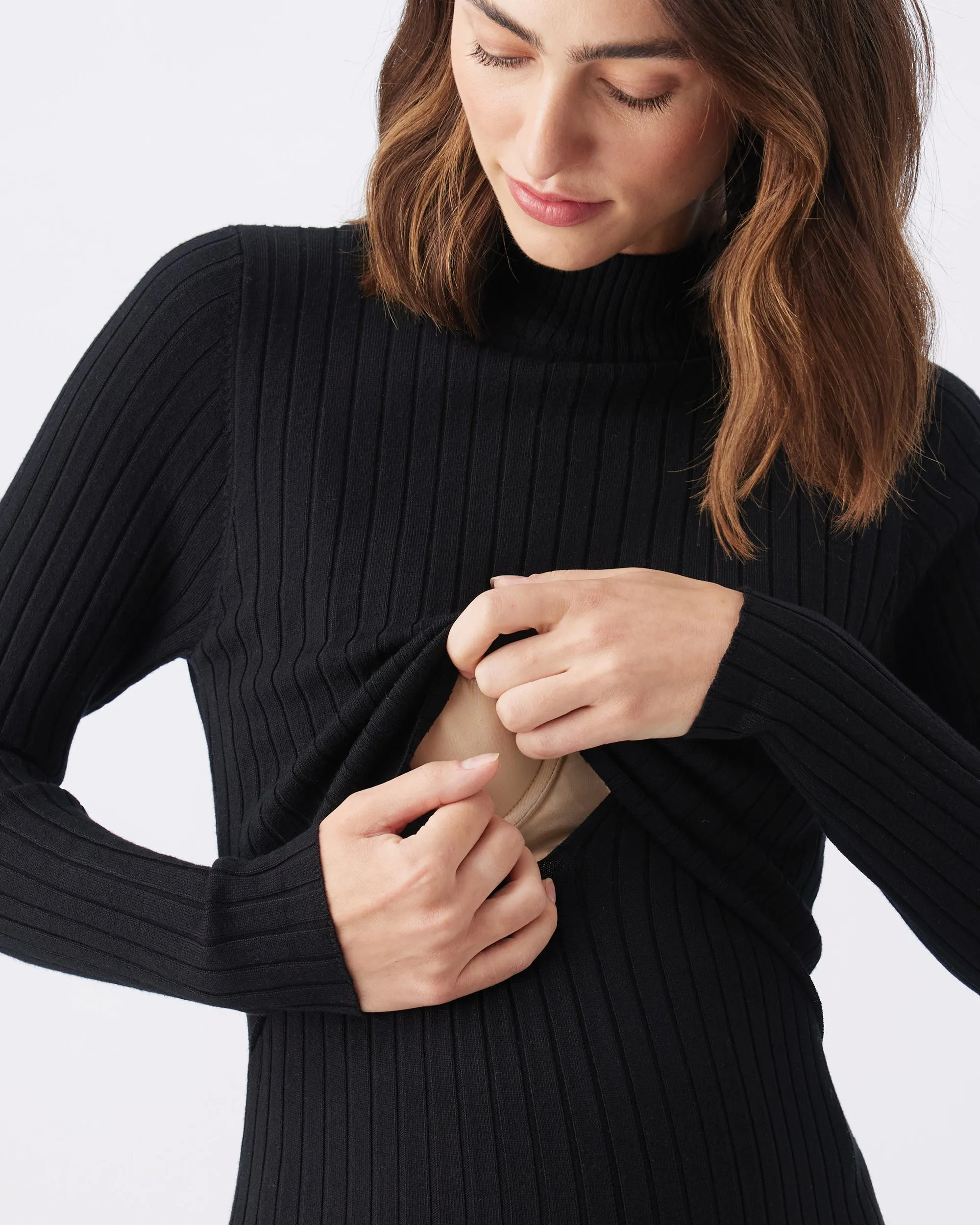 first trimester Nella Rib Nursing Knit Dress  Black