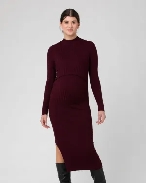 elastic waistband Organic Cotton Nella Rib Nursing Knit Dress  Maroon