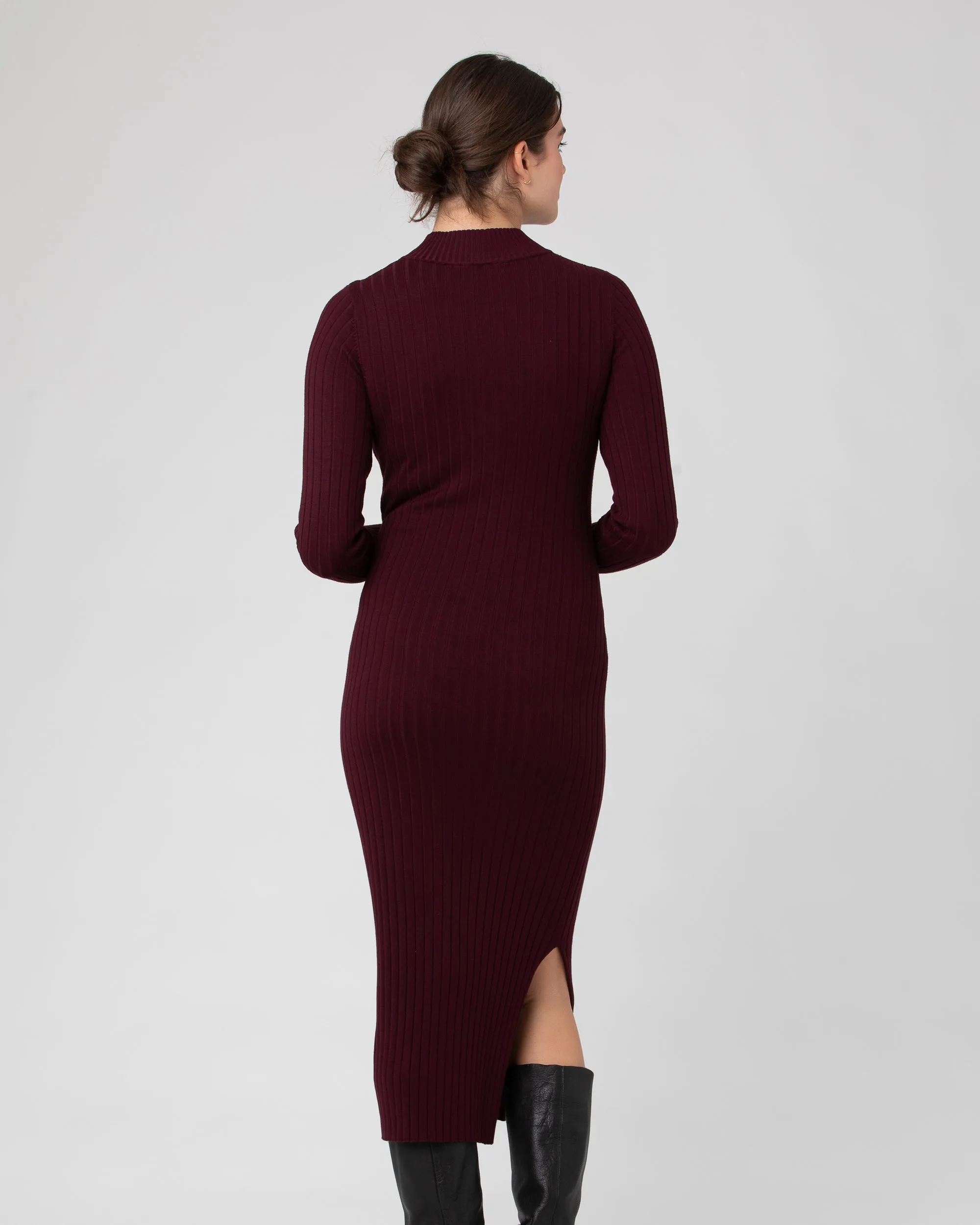 Below knee Nella Rib Nursing Knit Dress  Maroon