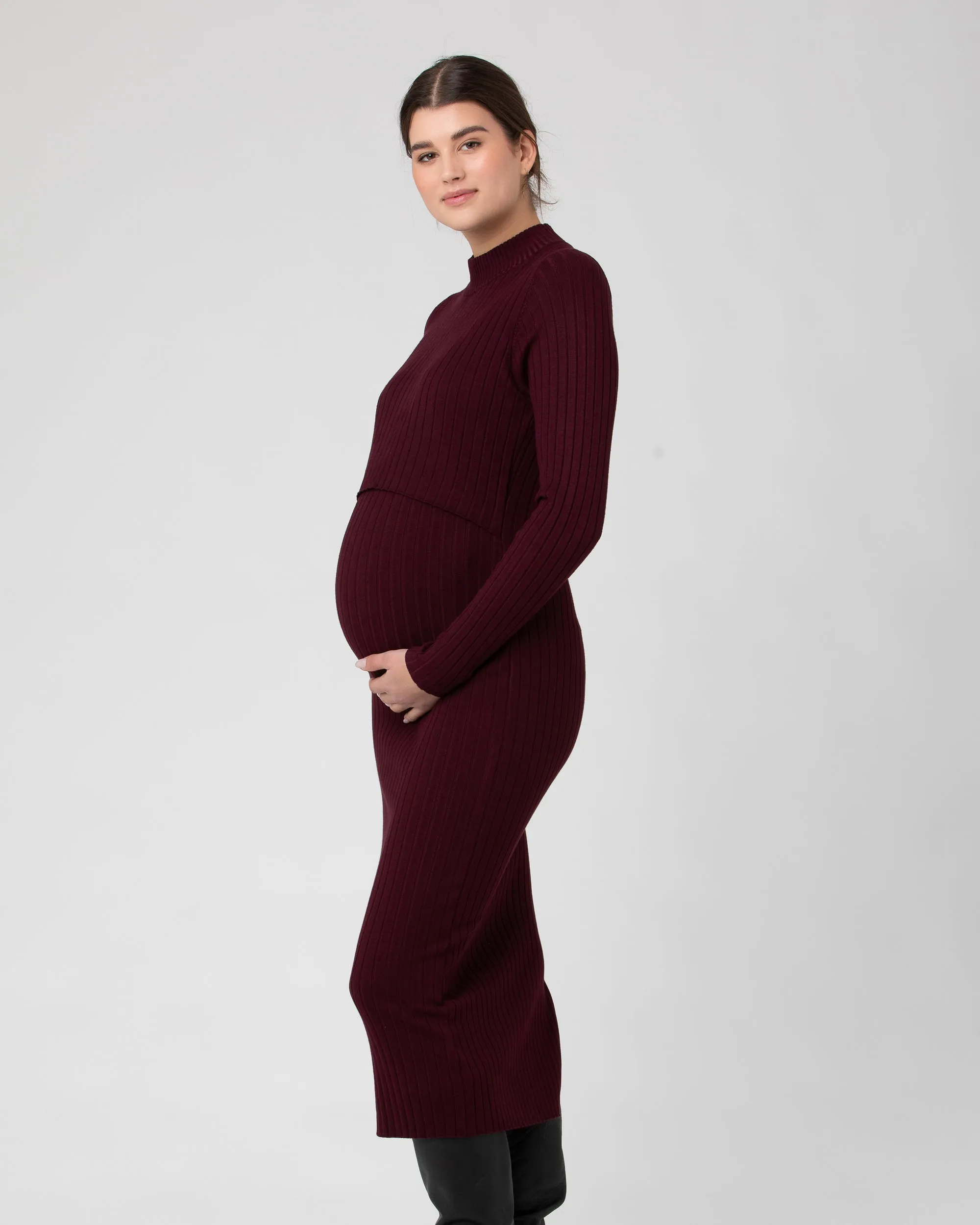 hospital gown Nella Rib Nursing Knit Dress  Maroon