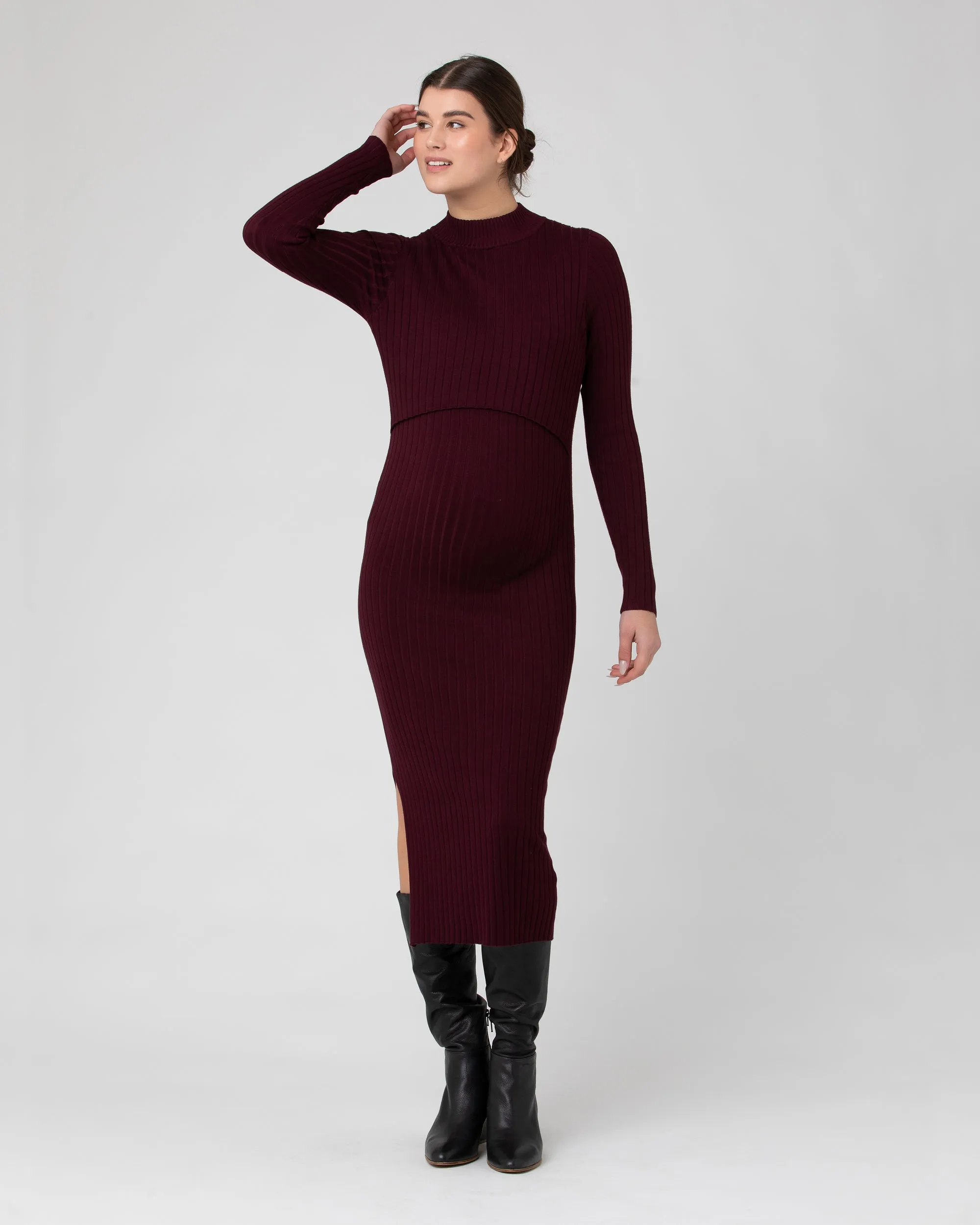 hospital essentials Nella Rib Nursing Knit Dress  Maroon