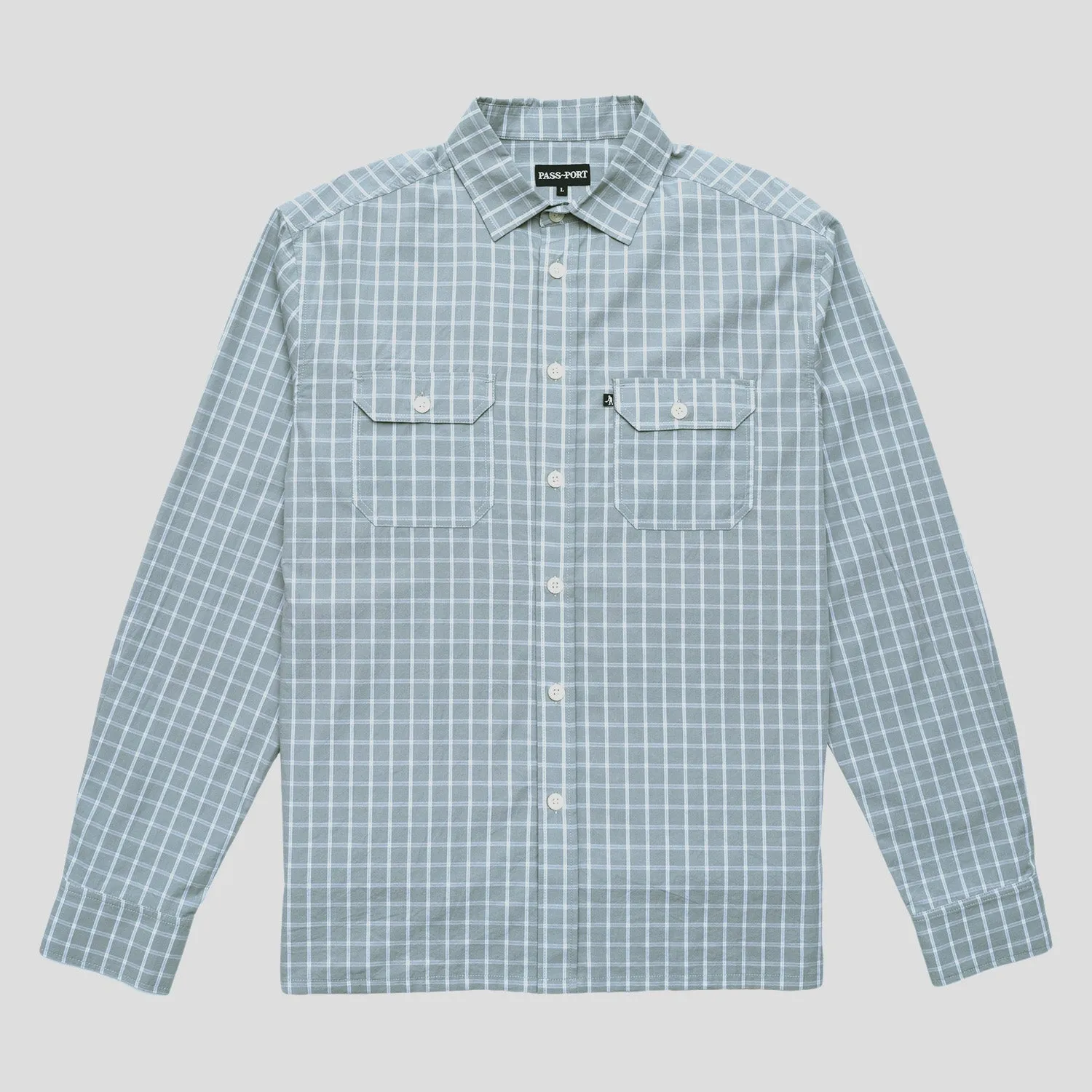 Workwear Option Pass~Port Workers Check Shirt Long Sleeve - Stone