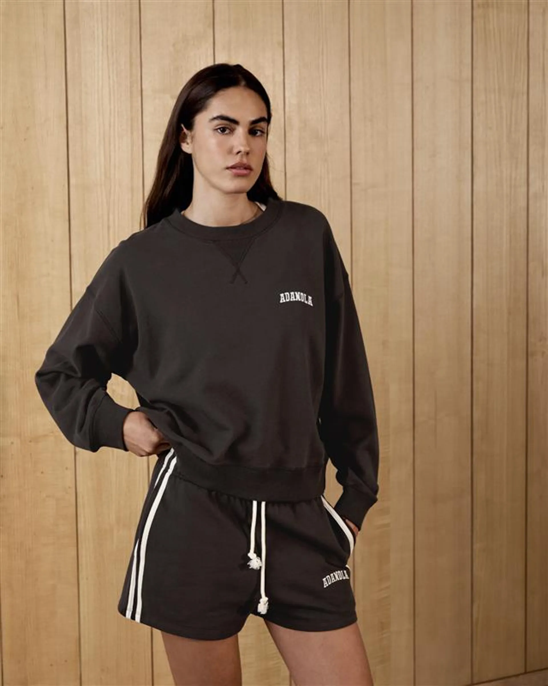 Varsity Loose Fit Sweat Shorts - Coffee Bean/Marshmallow White Sports Comfort