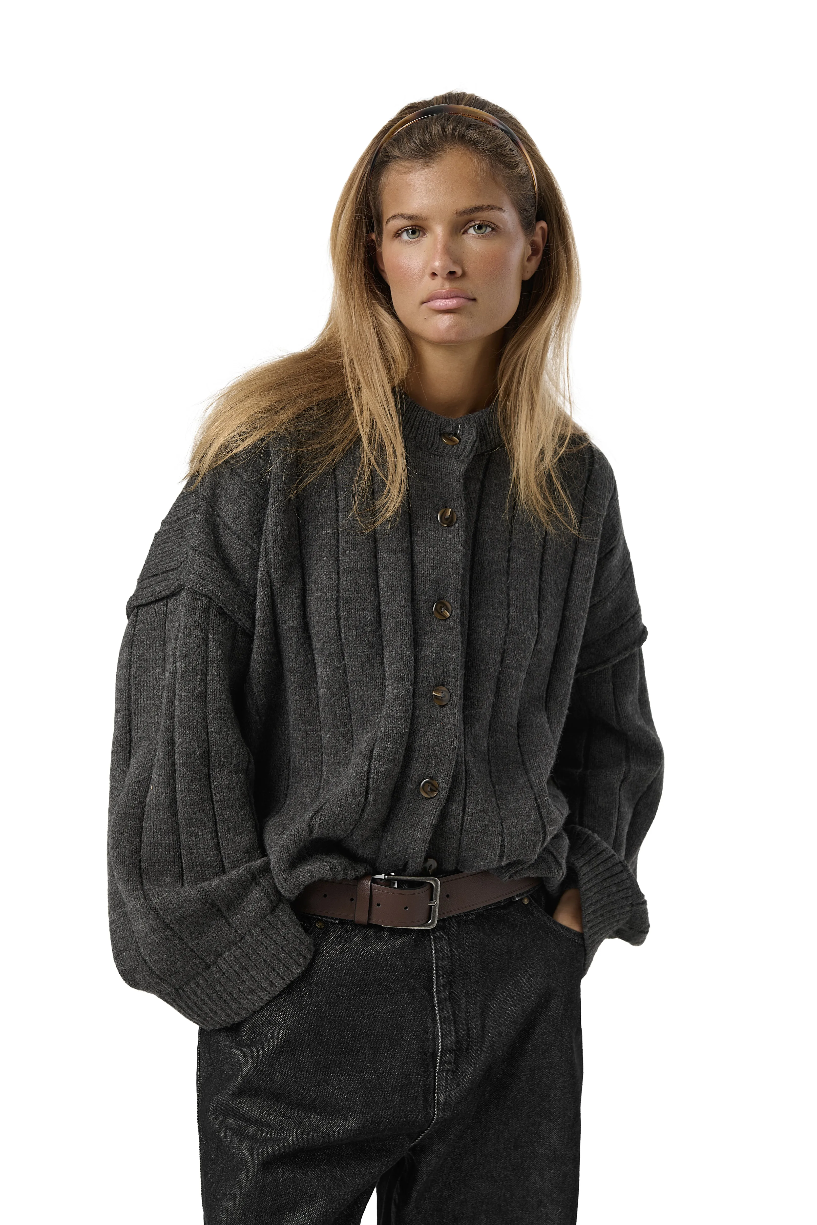 Bryant Button Cardigan in Charcoal FadeResistant