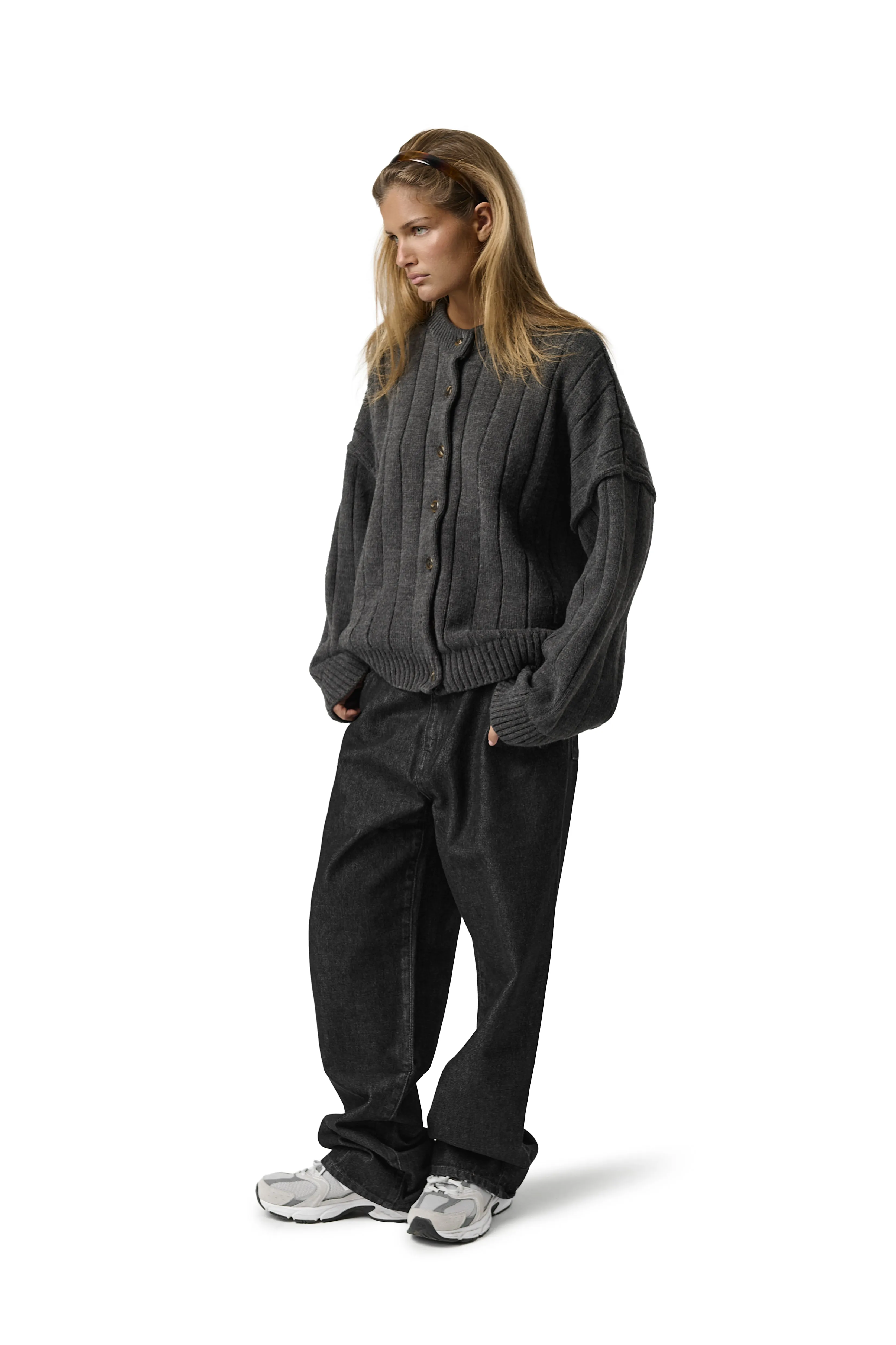 Bryant Button Cardigan in Charcoal Sustainable Material