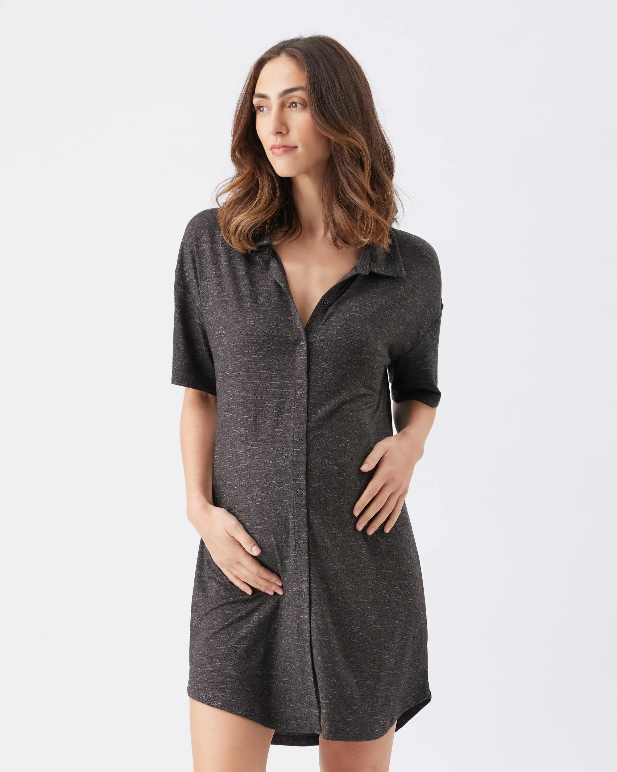 Chic Mom Flared hem Dreamy Night Shirt Granite