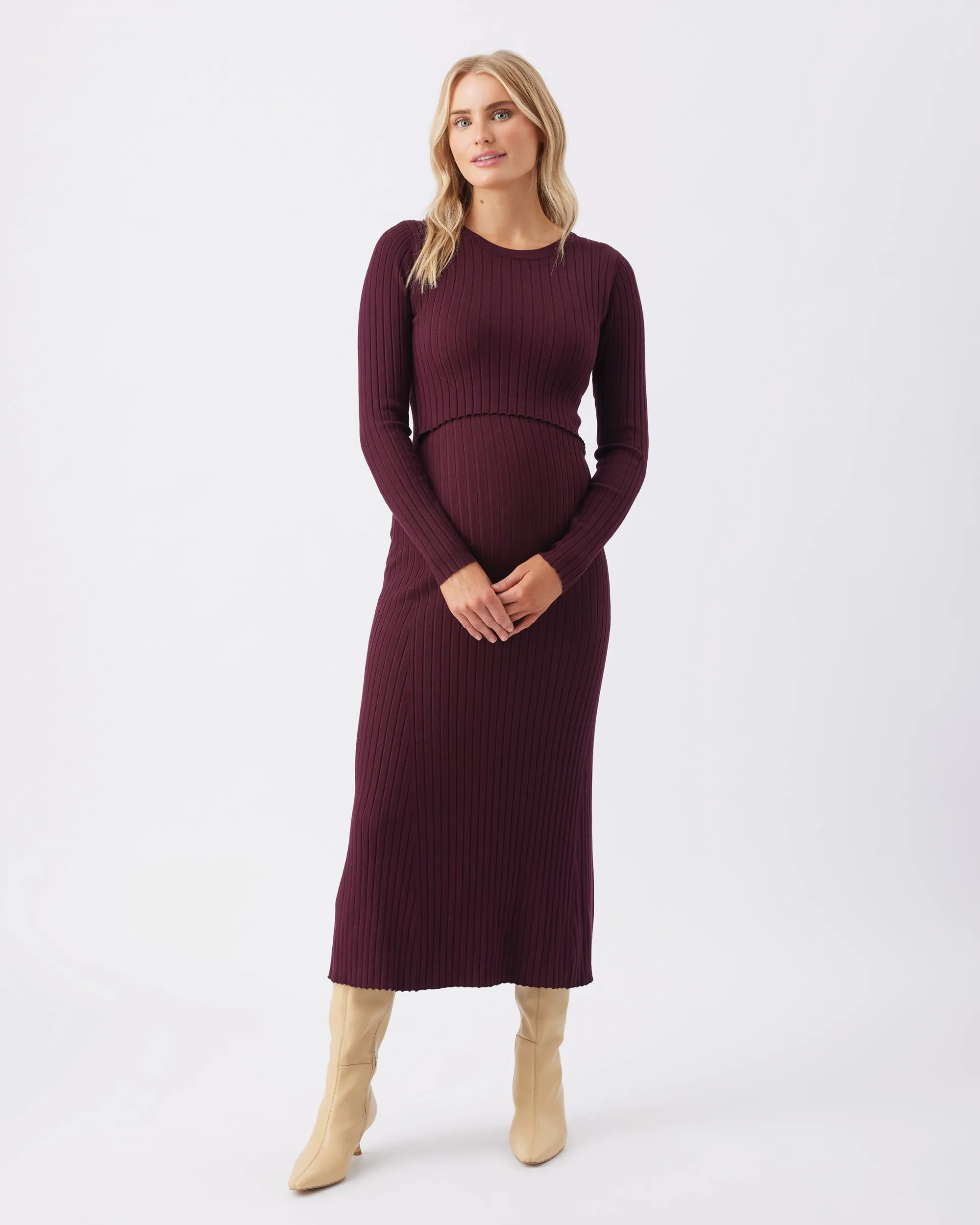 Eden Knit Nursing Dress  Maroon plus size maternity Non-restrictive