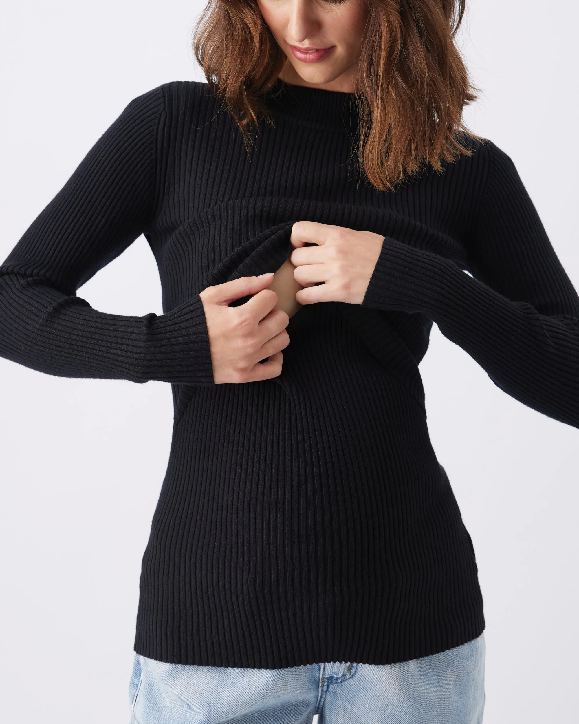 third trimester Relaxed Fit Lift Up Nursing Knit  Black