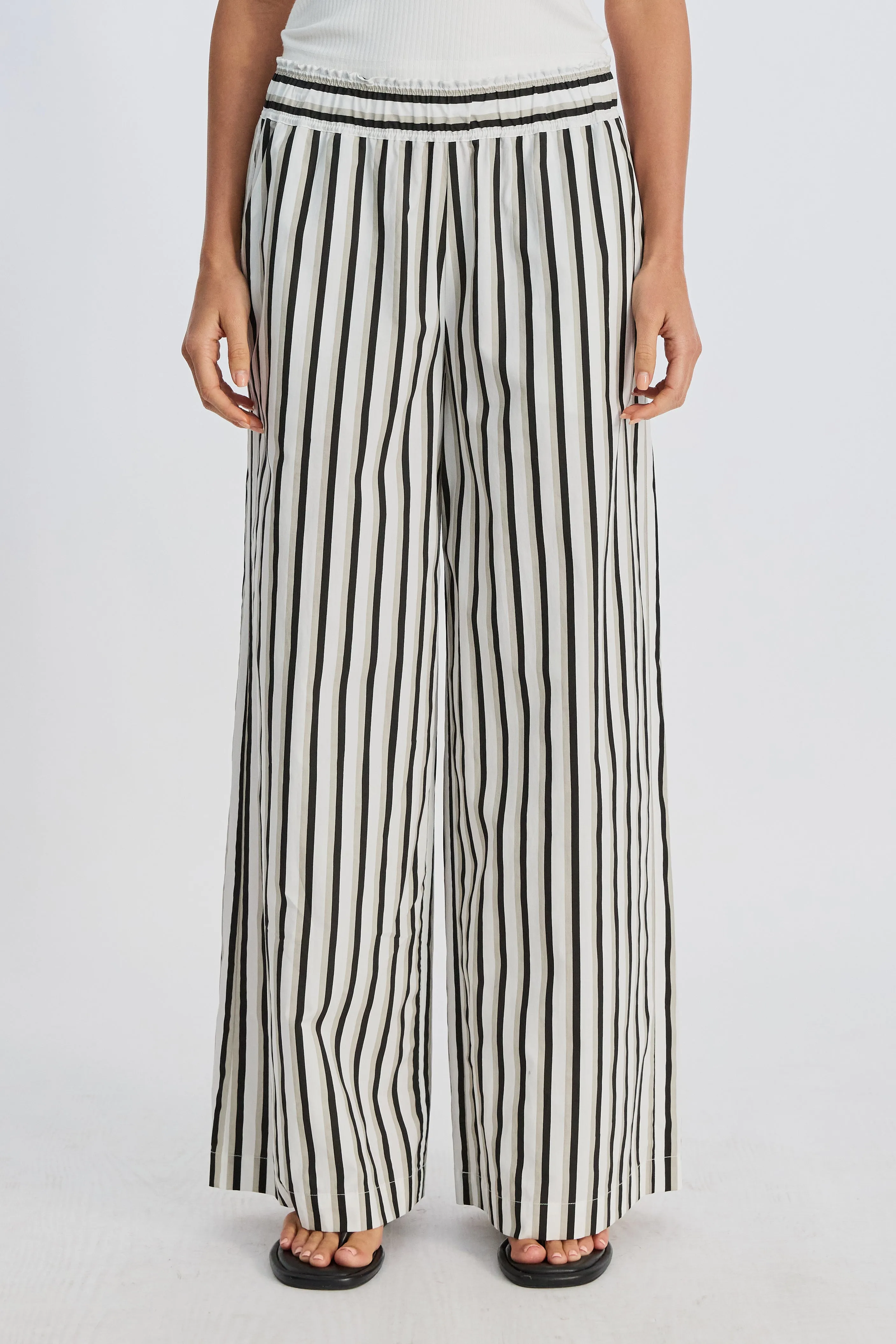 gentle touch modern mom Piper Poplin Stripe Pant - White / Beige / Black