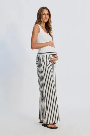 Piper Poplin Stripe Pant - White / Beige / Black Maternity Skirt Temperature control