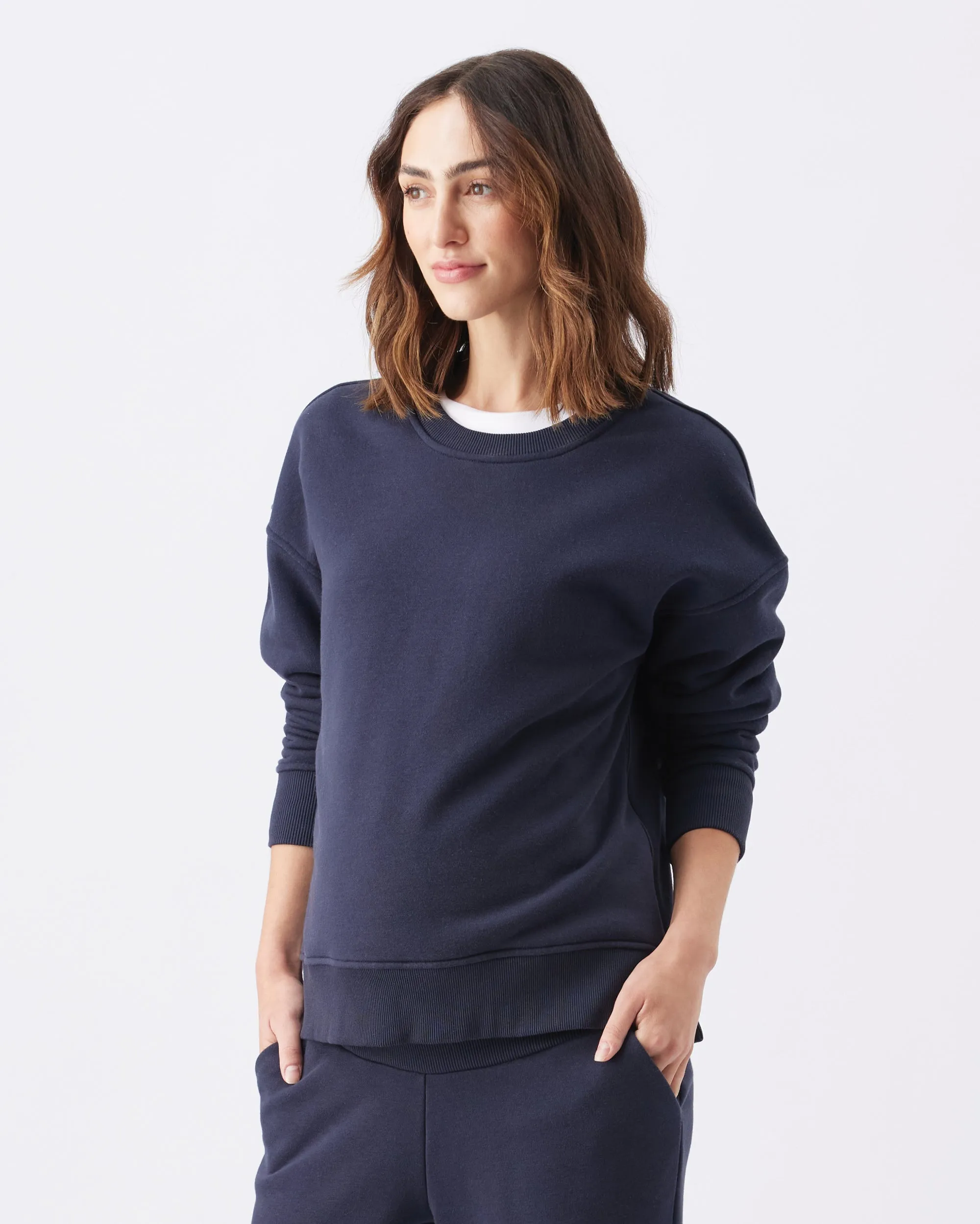 Fitted Style Side Slit Relax Nursing Sweat Navy