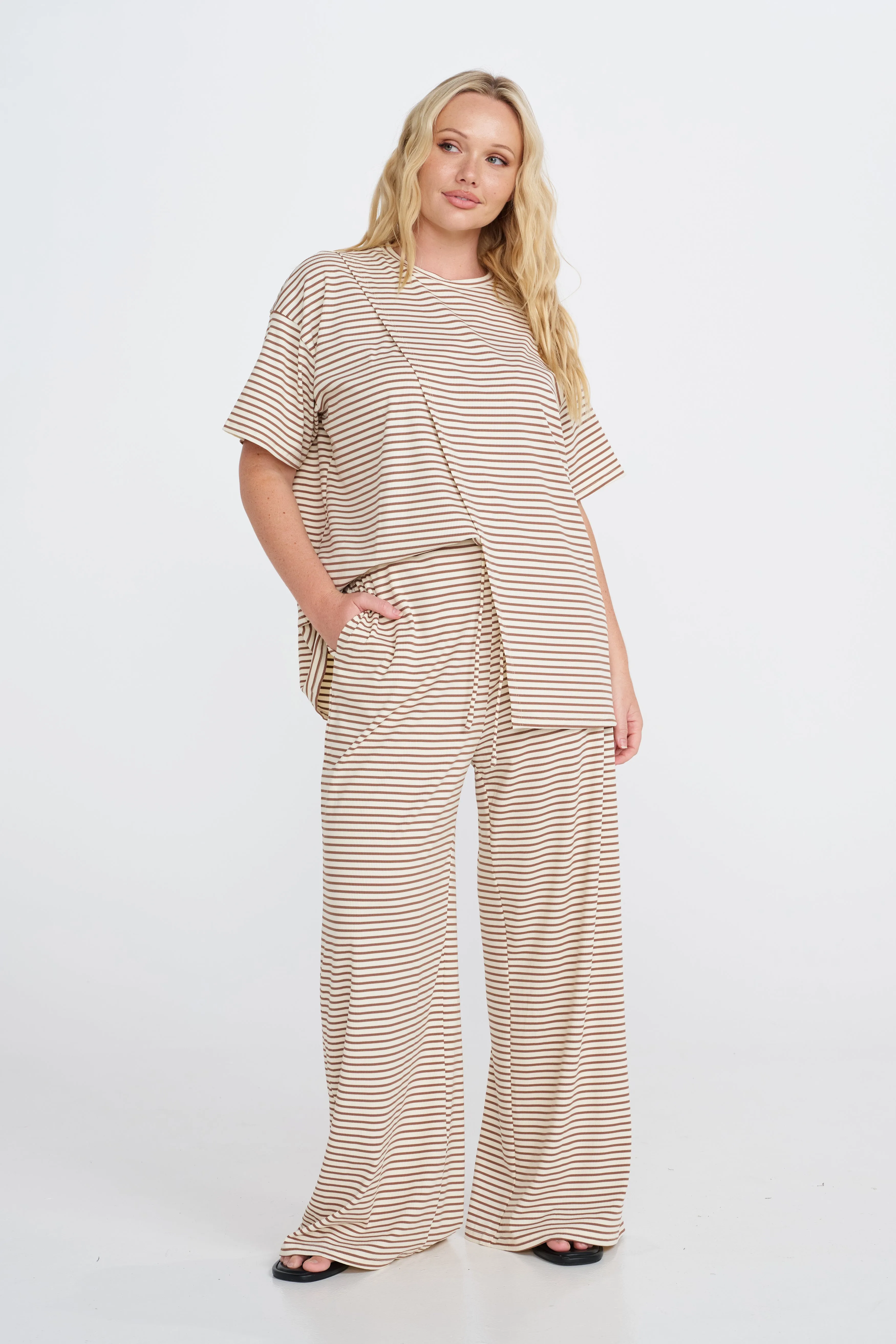 Ivy 2.0 Stripe Wide Leg Pants - Cream / Tan postpartum belt gentle hug