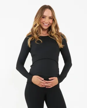 Luxe Knit Nursing Top  Black prenatal care Inner lining