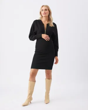 postpartum shapewear breastfeeding lounge Zip Knit Nursing Dress Black