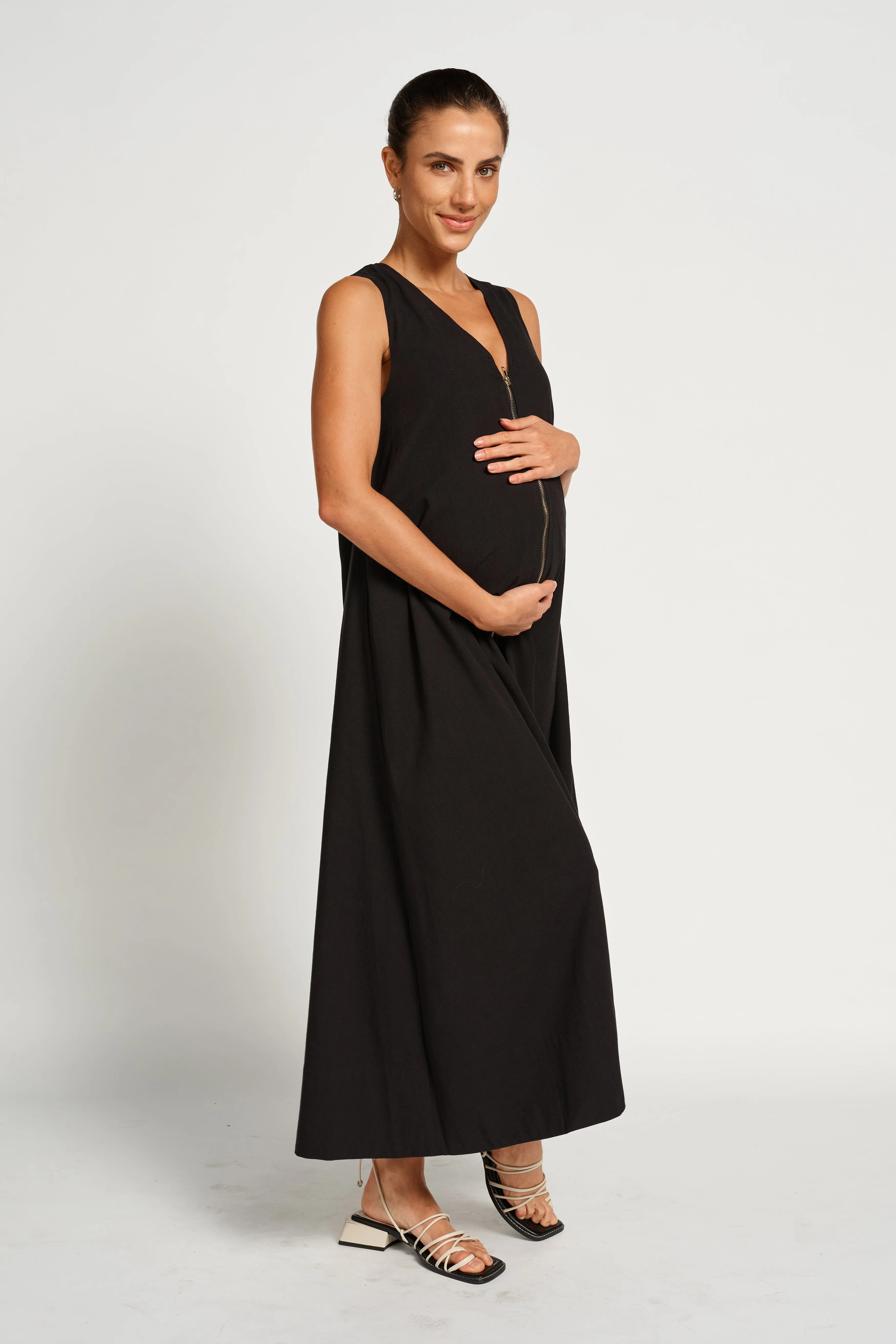 postnatal wear Gill Zip-Front Midi Dress - Black