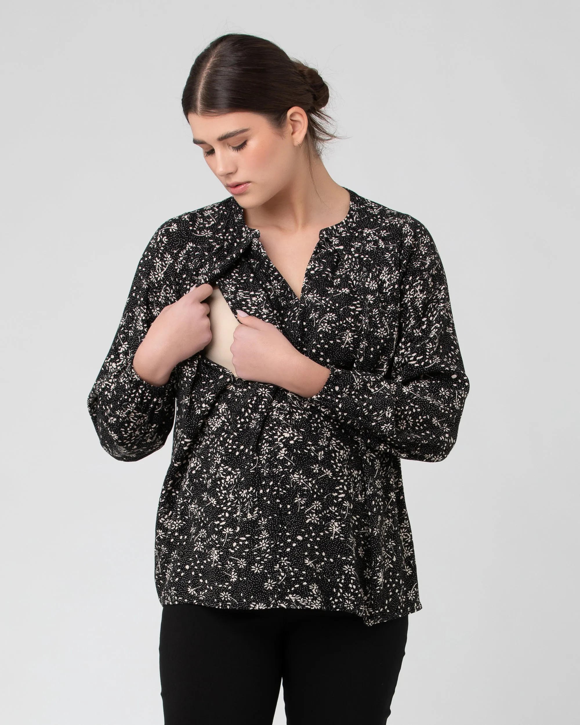 Maternity Shorts Maternity Skirt Trixie Nursing Blouse  Black / Natural