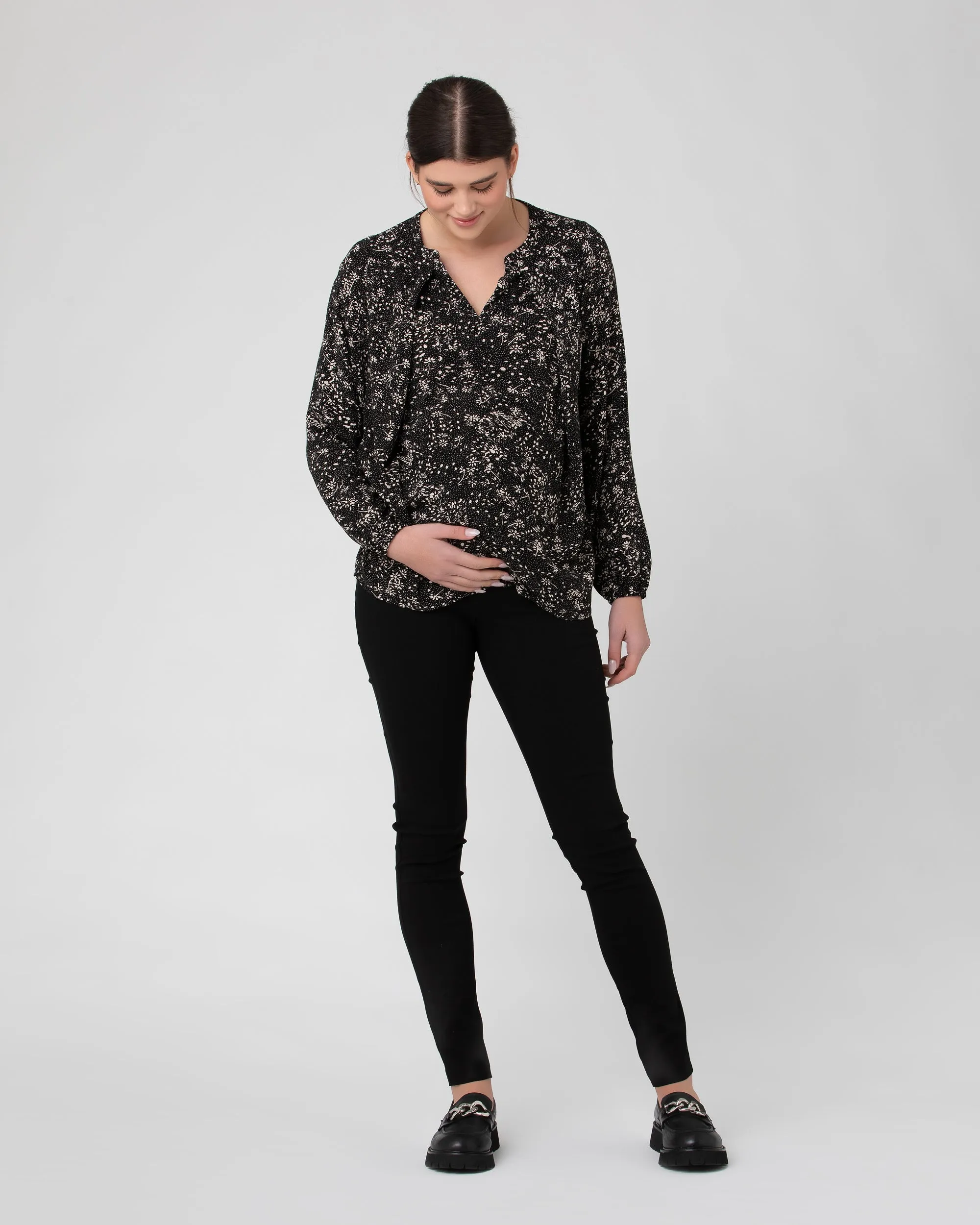 Trixie Nursing Blouse  Black / Natural removable cups