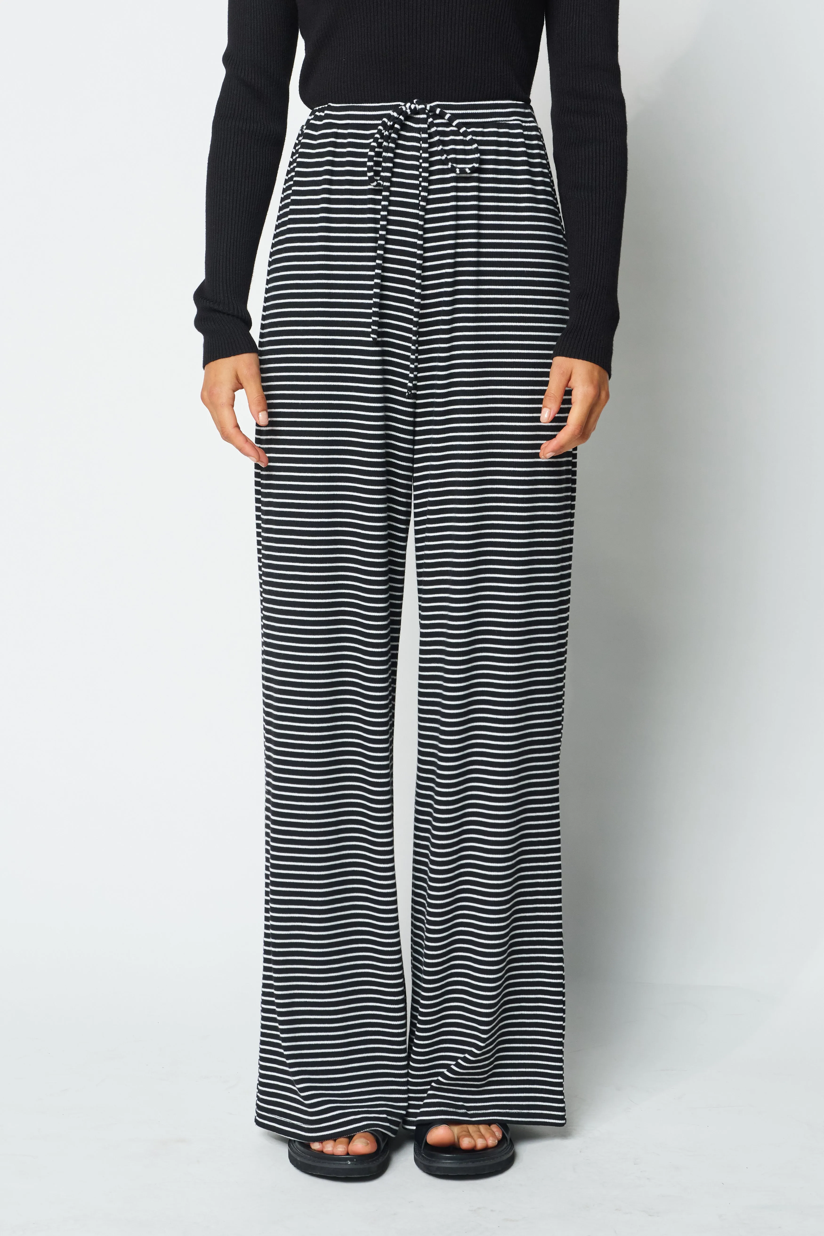 Ultra Soft Ivy Stripe Wide Leg Pants - Black / White