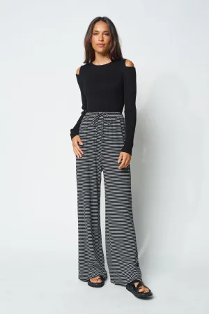 lightweight robe Ivy Stripe Wide Leg Pants - Black / White
